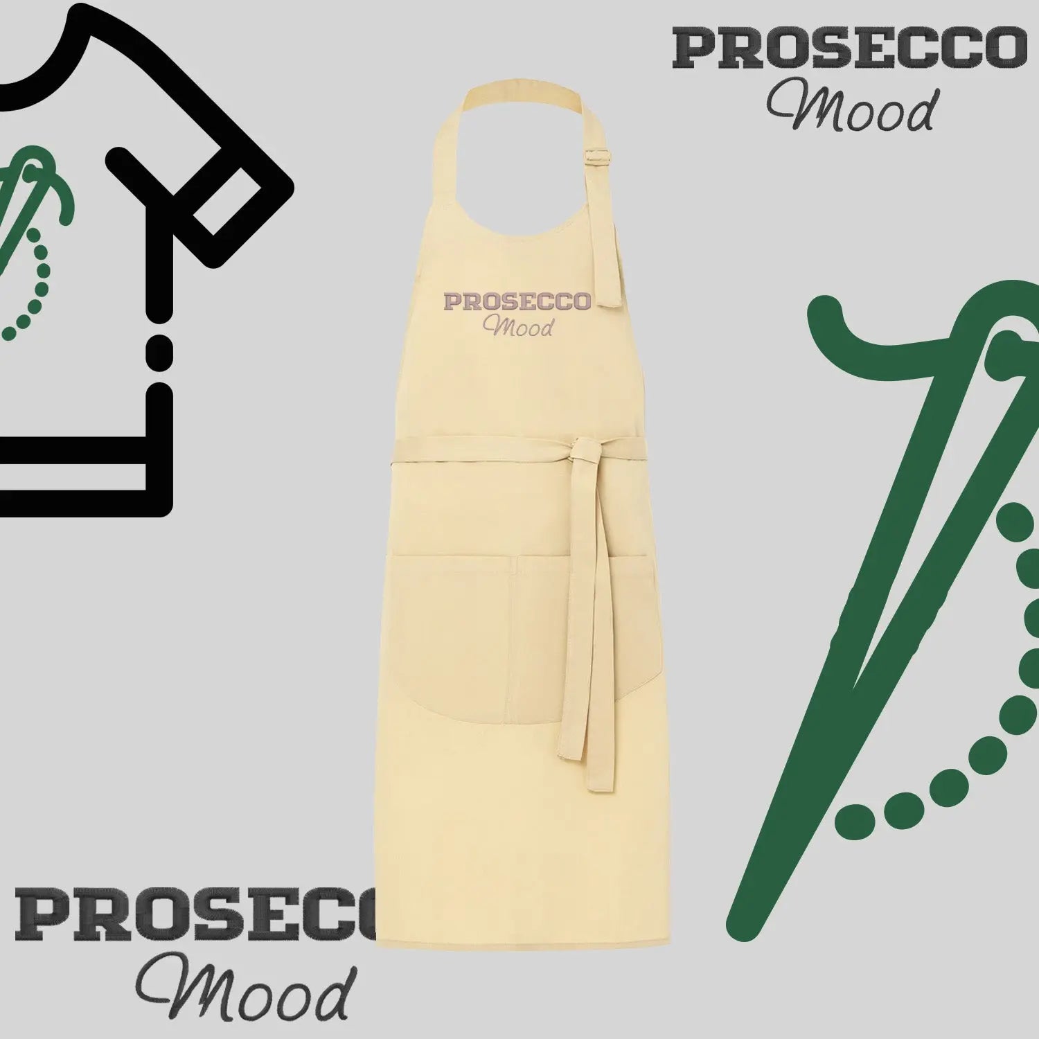 Fartuch "prosecco mood" – haft komputerowy, styl z przesłaniem Haft z radości
