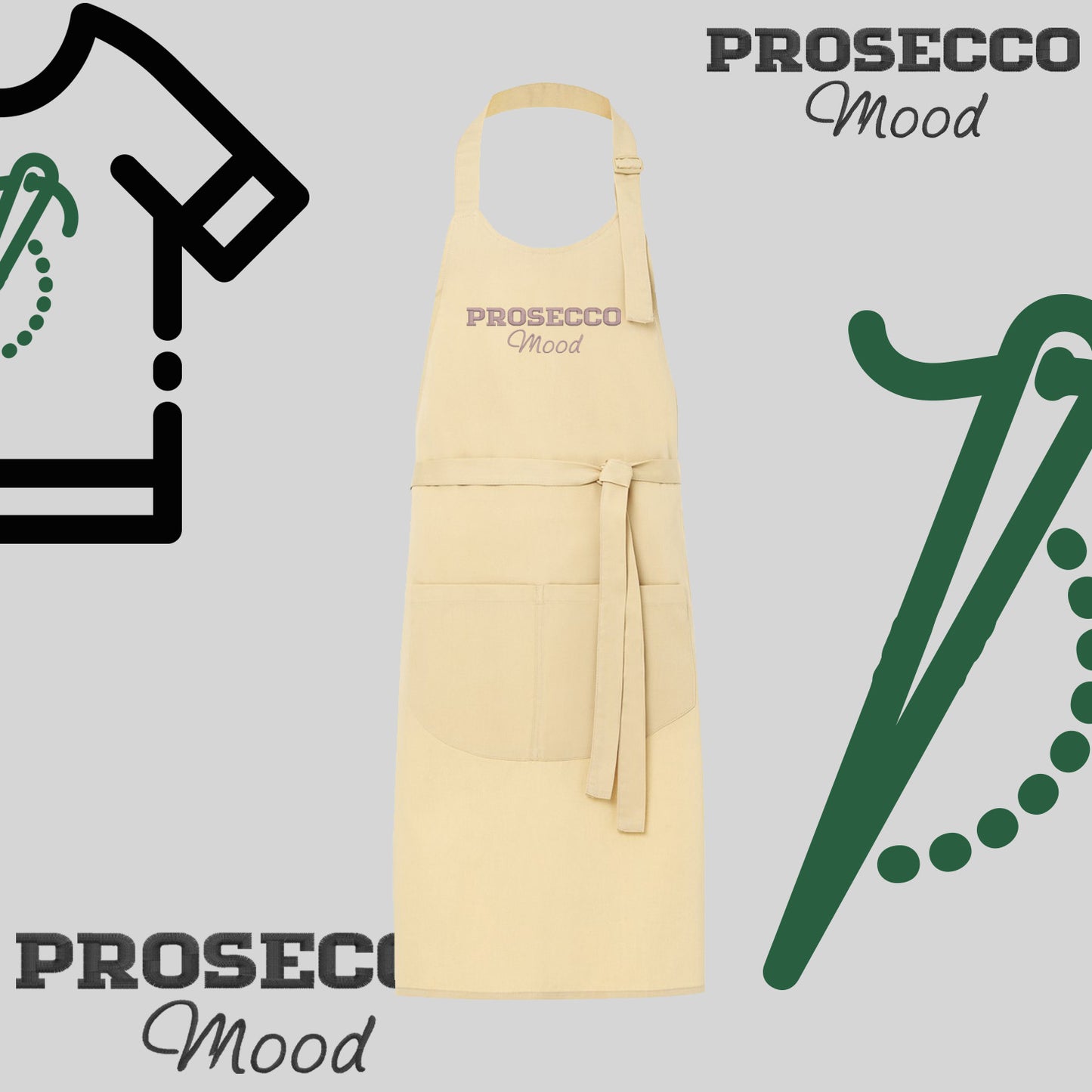 Fartuch "prosecco mood" – haft komputerowy, styl z przesłaniem