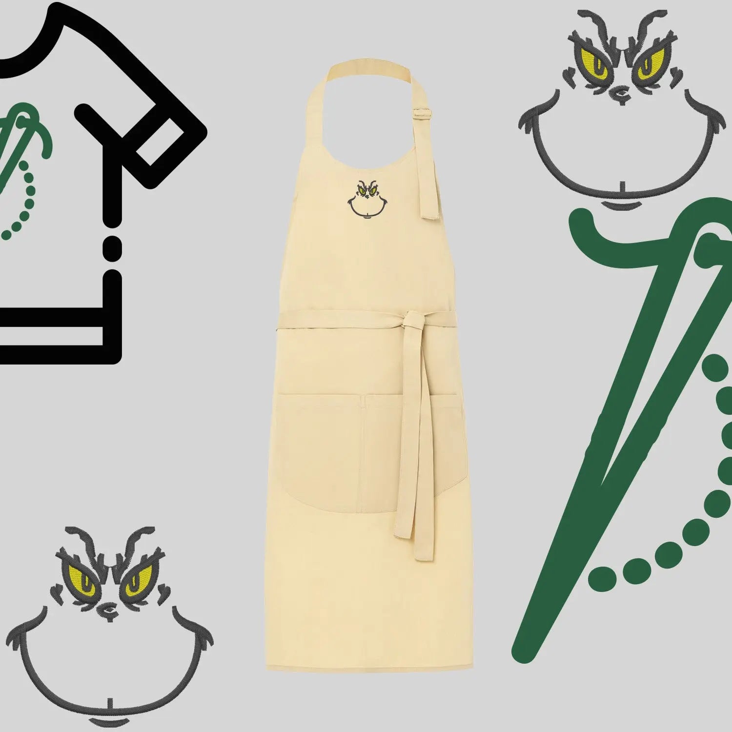 Fartuch "Grinch" – haft komputerowy, styl z przesłaniem Haft z radości