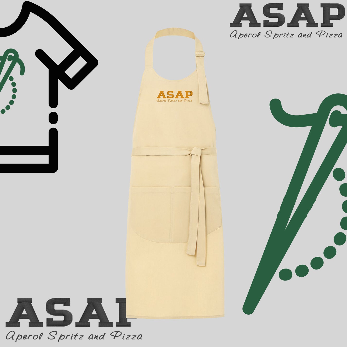 Fartuch "ASAP-Aperol, Spritz and Pizza" – haft komputerowy, styl z przesłaniem
