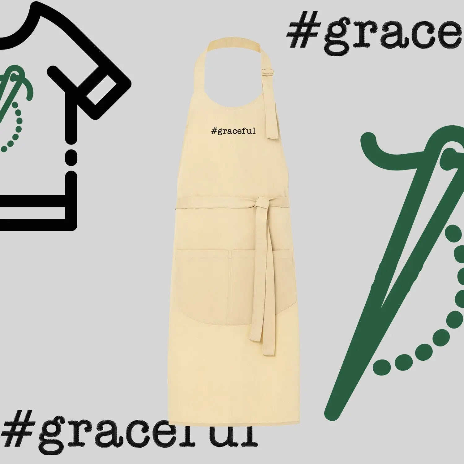 Fartuch "#graceful" – haft komputerowy, styl z przesłaniem Haft z radości