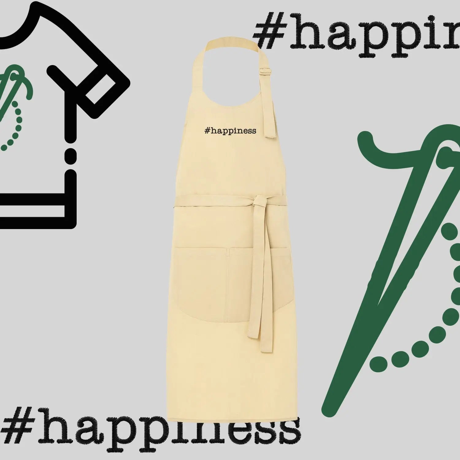 Fartuch "#happiness" – haft komputerowy, styl z przesłaniem Haft z radości