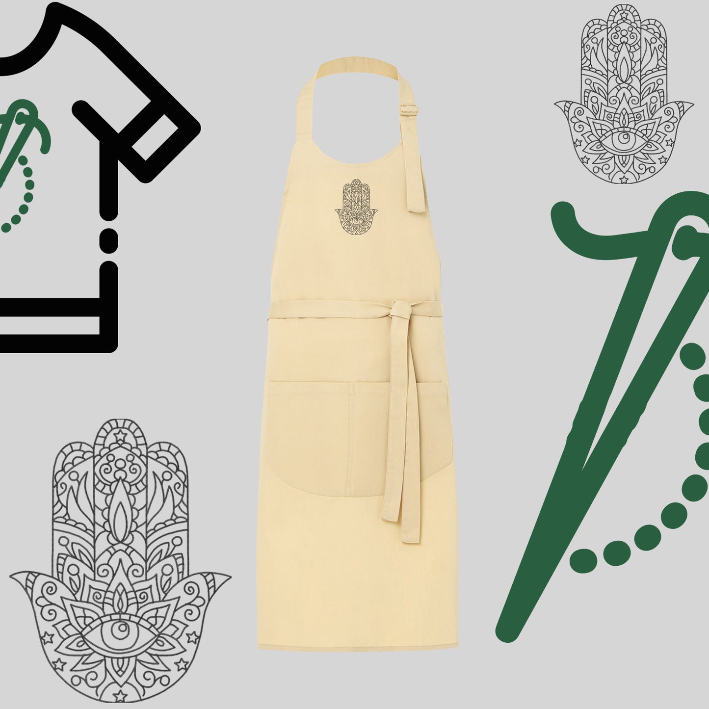 Fartuch "Hamsa" – haft komputerowy, styl z przesłaniem