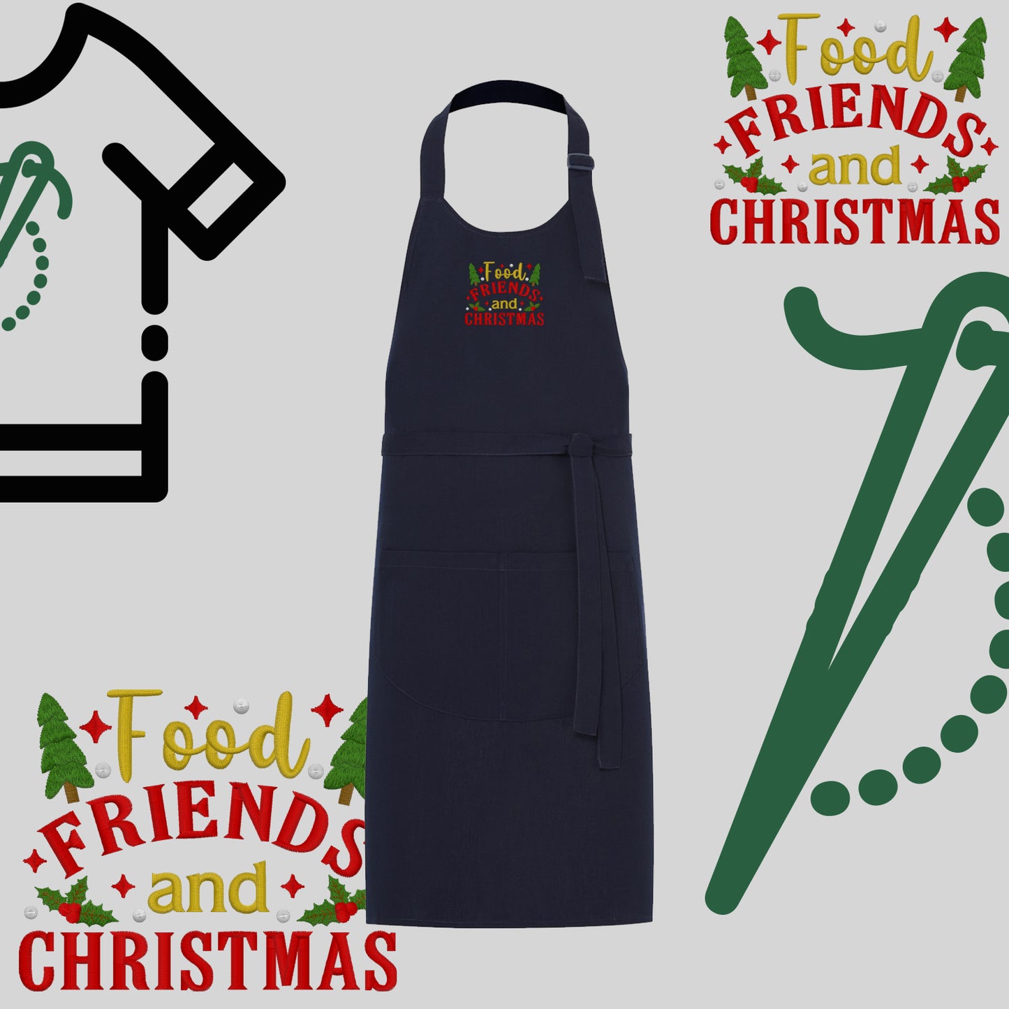 Fartuch "Food, Friends and Christmas" – haft komputerowy, styl z przesłaniem