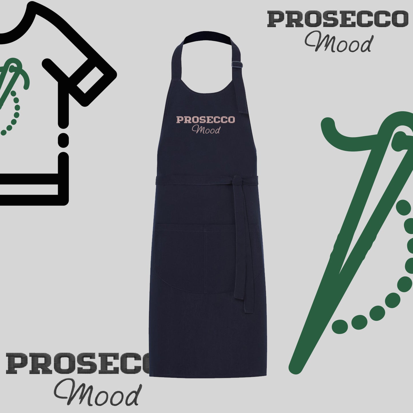 Fartuch "prosecco mood" – haft komputerowy, styl z przesłaniem