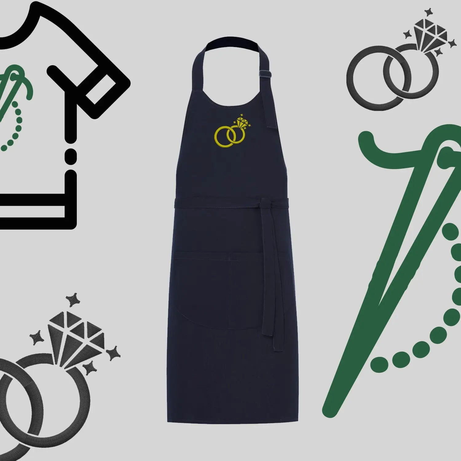 Fartuch "Ślubne obrączki" – haft komputerowy, styl z przesłaniem Haft z radości