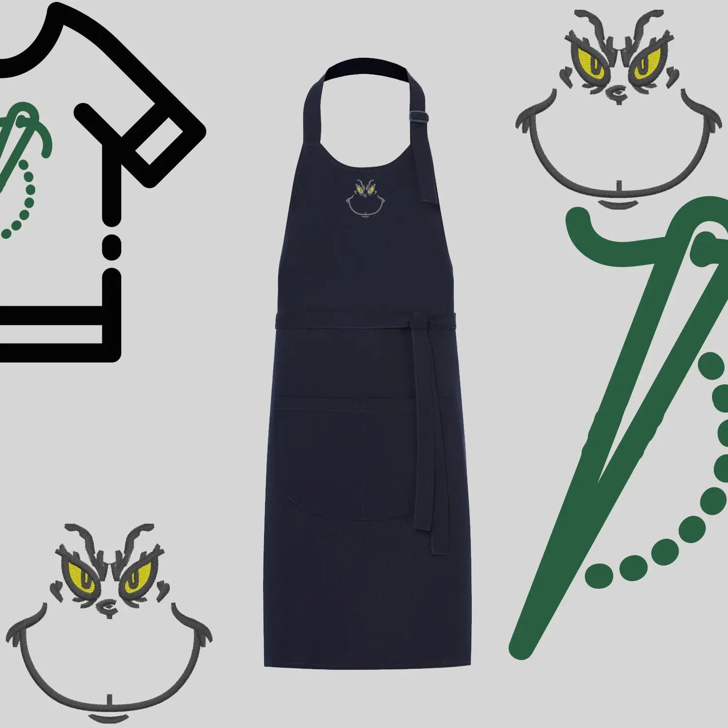 Fartuch "Grinch" – haft komputerowy, styl z przesłaniem Haft z radości