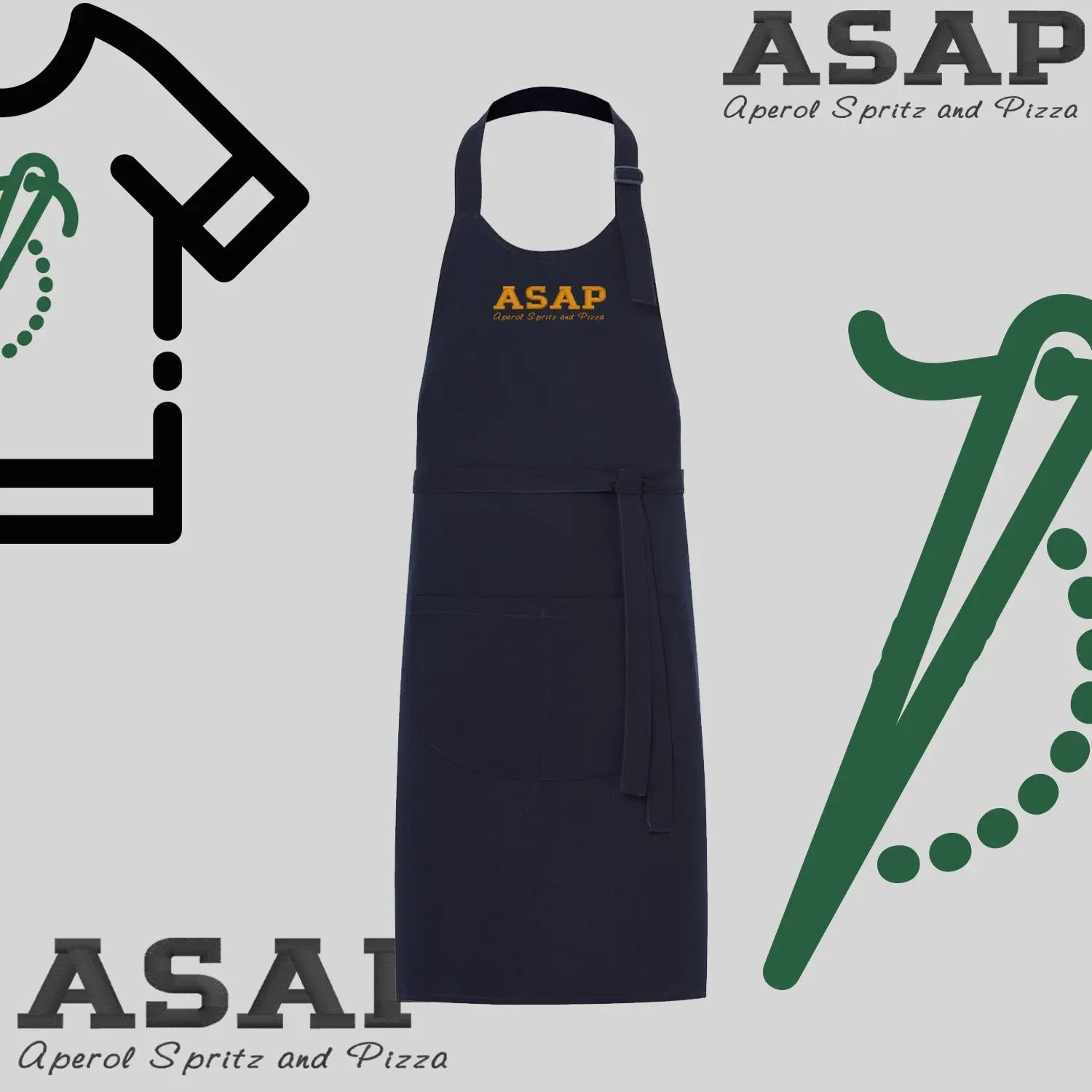 Fartuch "ASAP-Aperol, Spritz and Pizza" – haft komputerowy, styl z przesłaniem Haft z radości