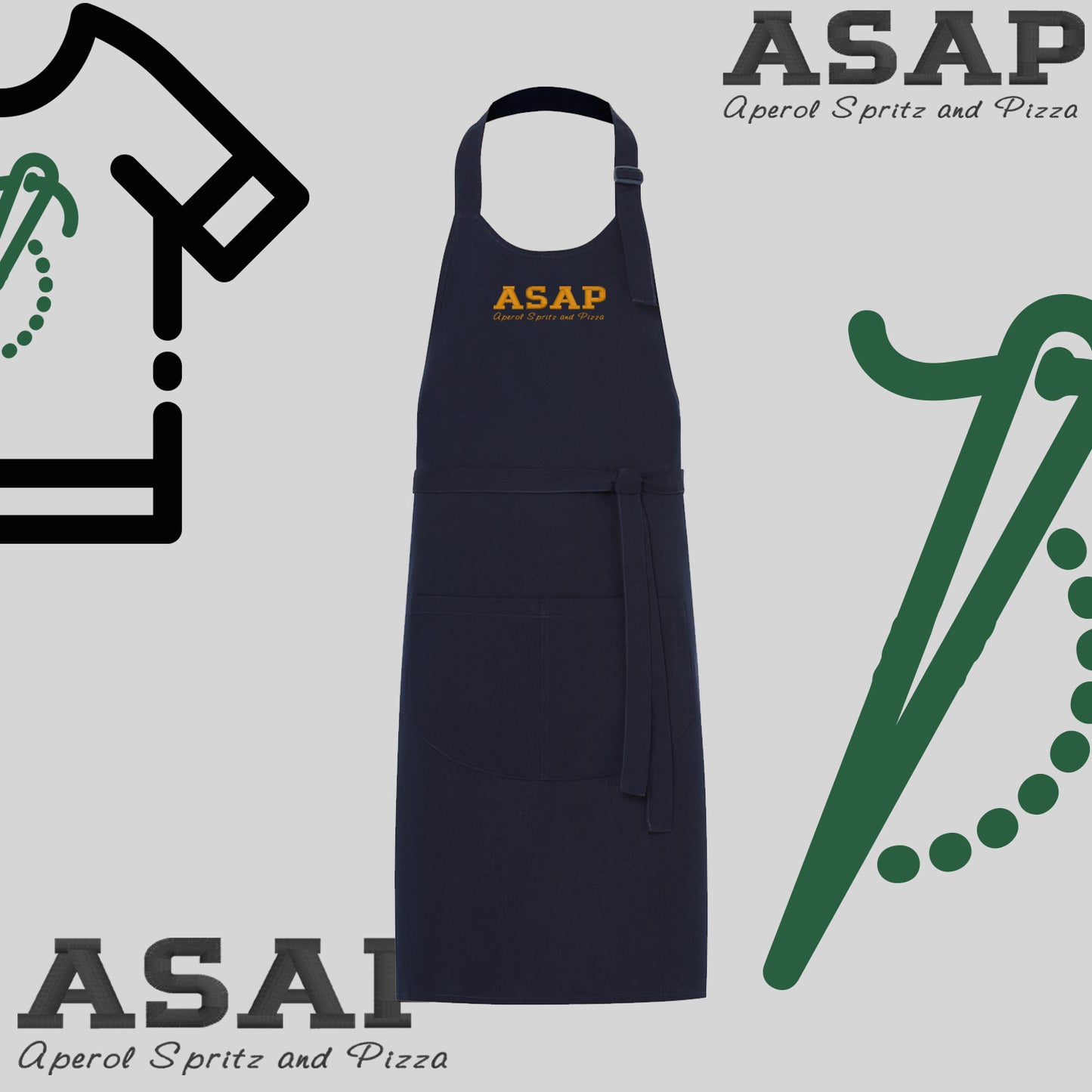 Fartuch "ASAP-Aperol, Spritz and Pizza" – haft komputerowy, styl z przesłaniem