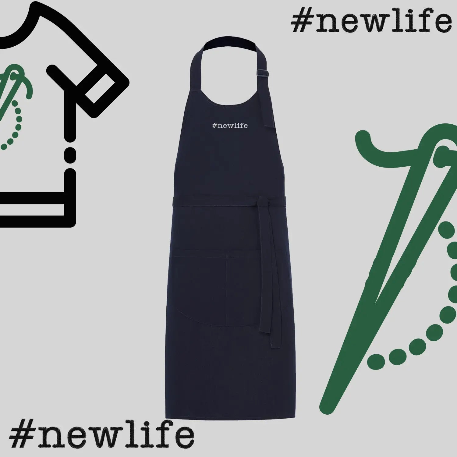 Fartuch "#newlife" – haft komputerowy, styl z przesłaniem Haft z radości