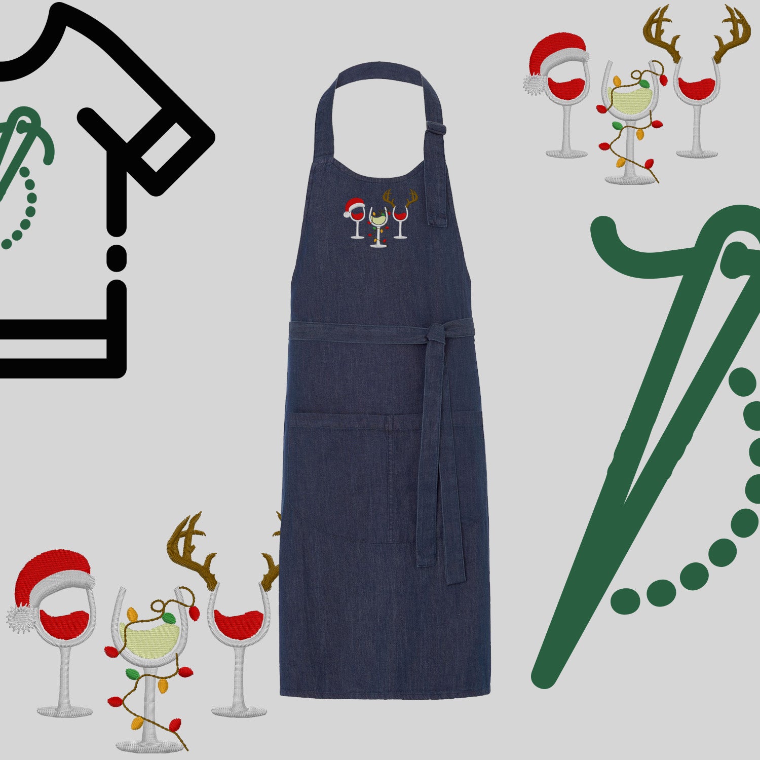 Fartuch "Kieliszki Świąteczne" – haft komputerowy, styl z przesłaniem