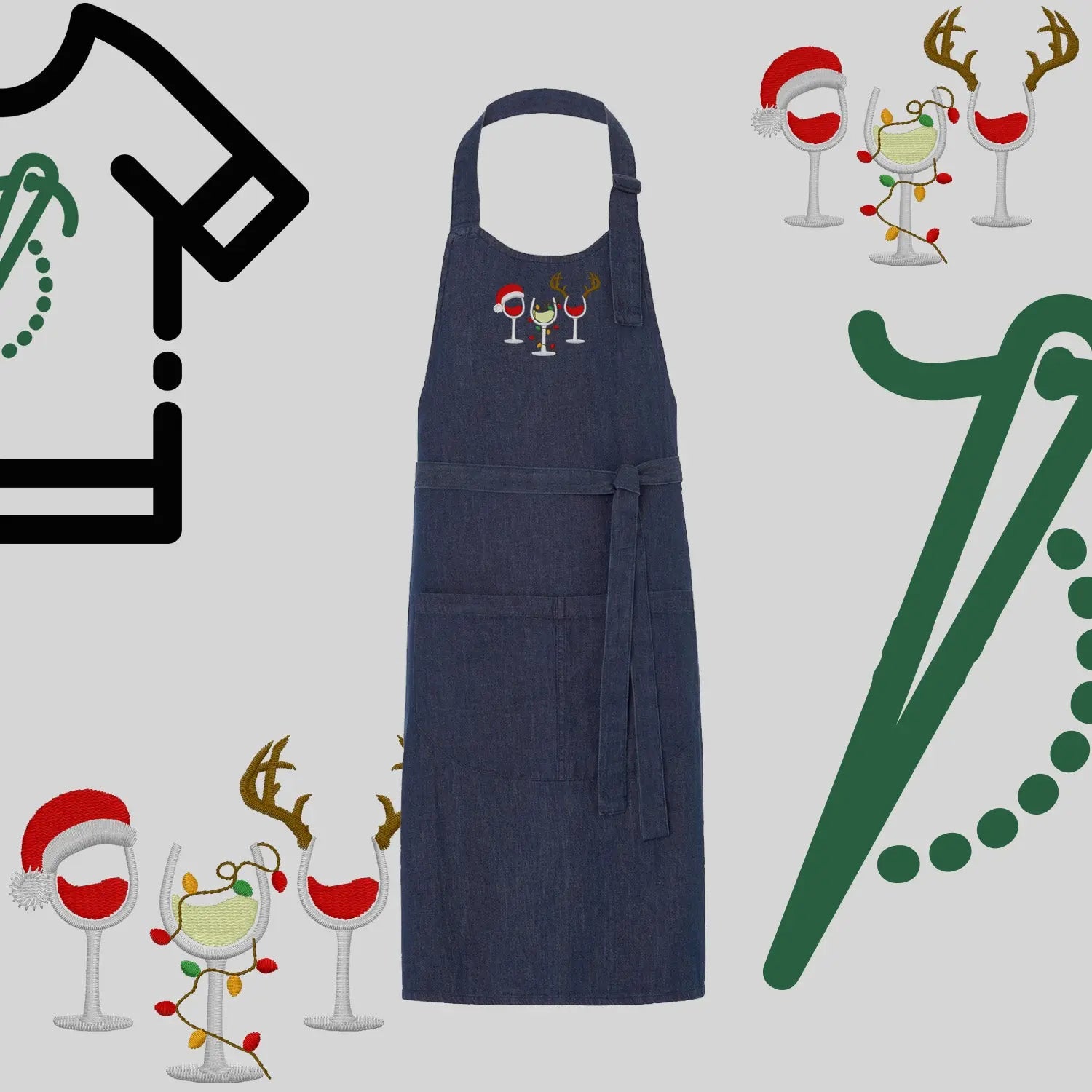 Fartuch "Kieliszki Świąteczne" – haft komputerowy, styl z przesłaniem Haft z radości
