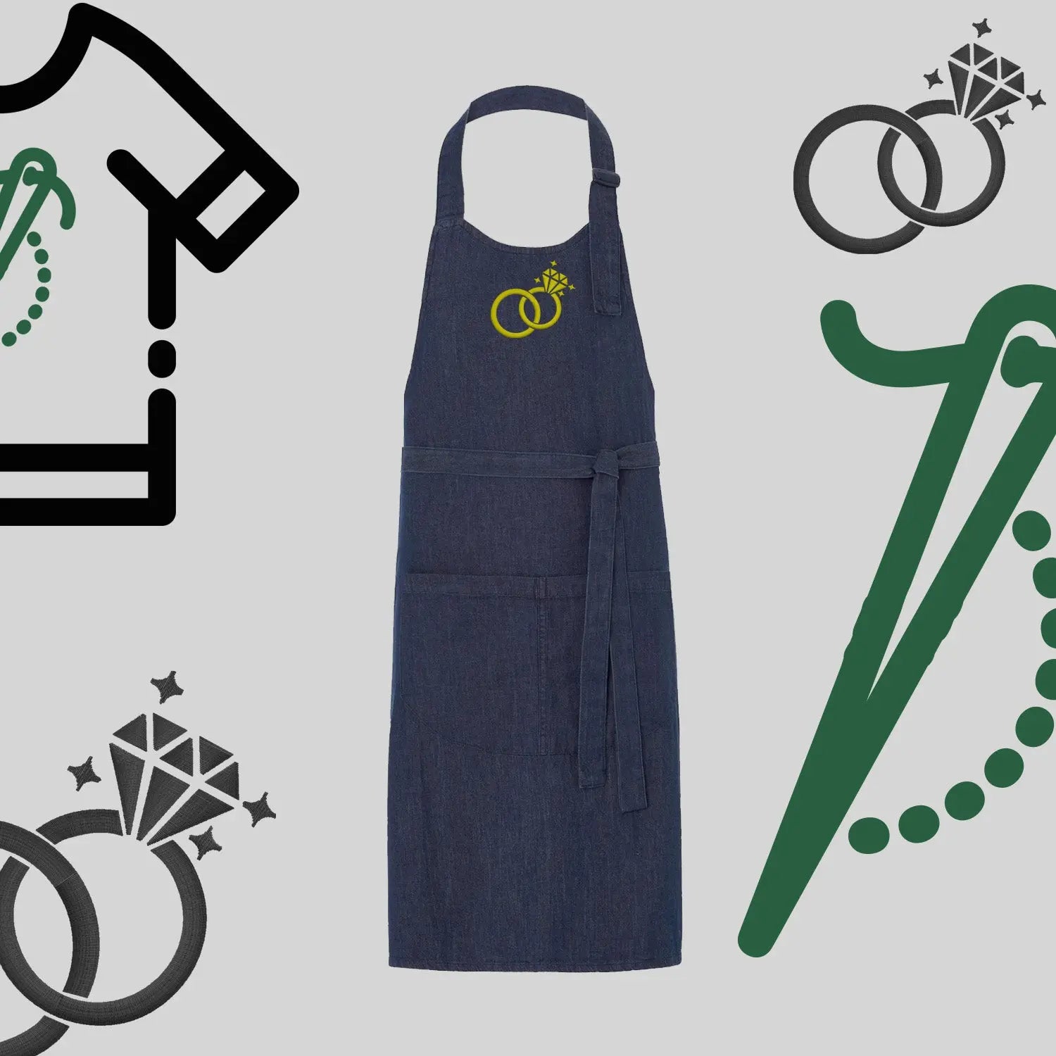 Fartuch "Ślubne obrączki" – haft komputerowy, styl z przesłaniem Haft z radości