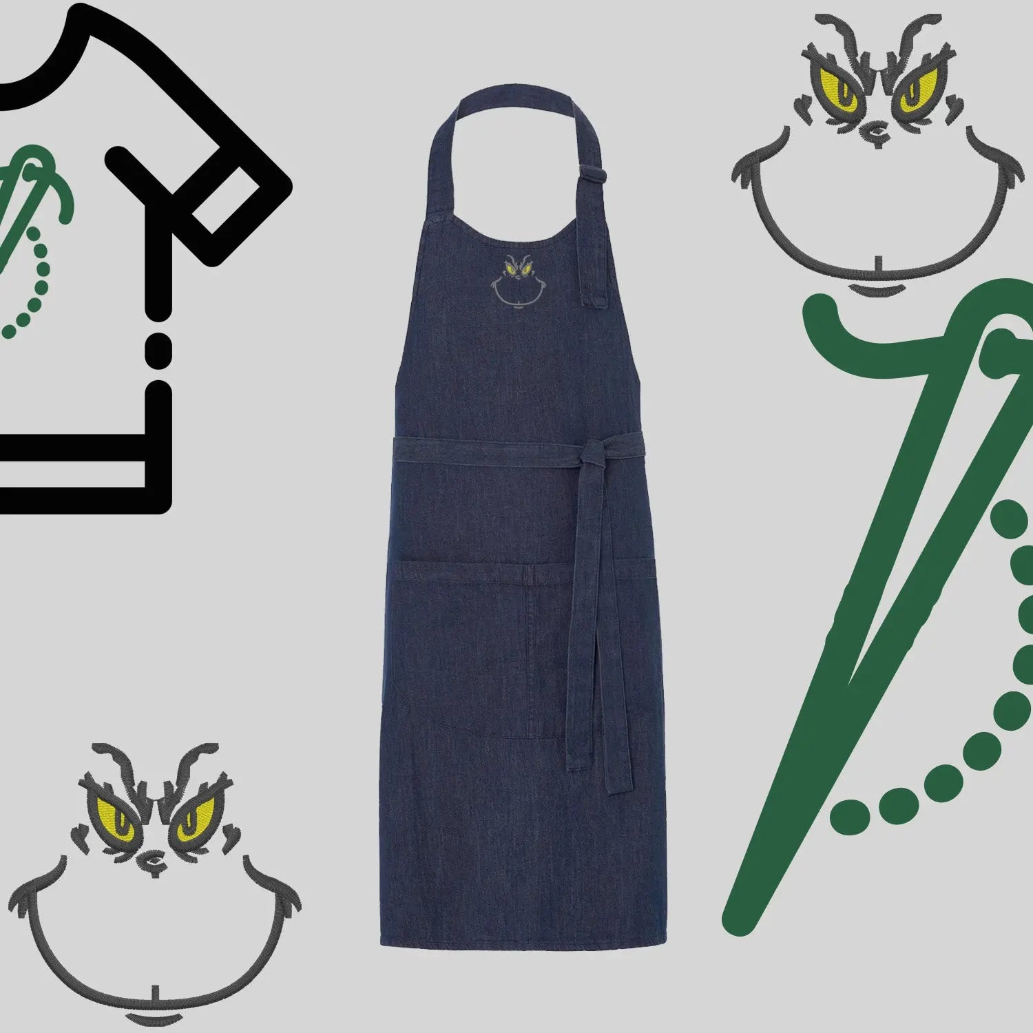 Fartuch "Grinch" – haft komputerowy, styl z przesłaniem Haft z radości