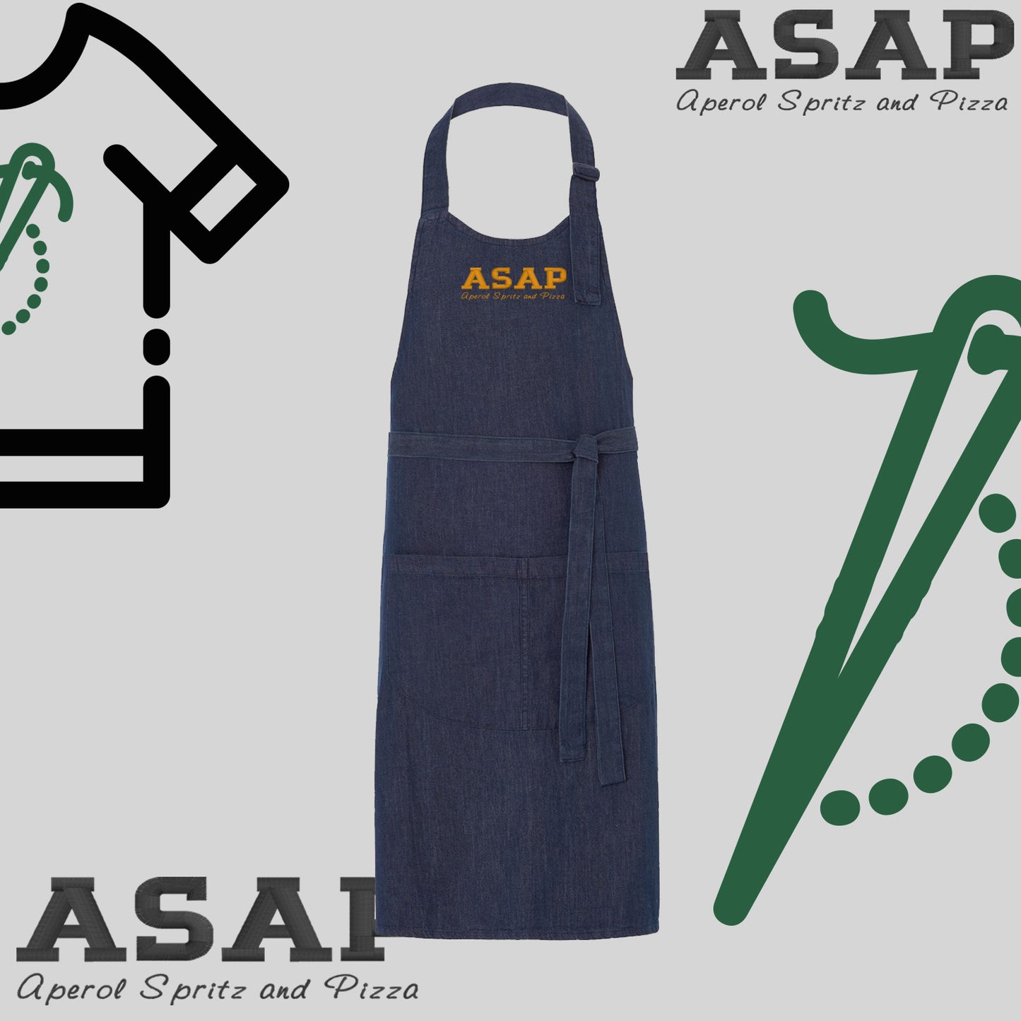 Fartuch "ASAP-Aperol, Spritz and Pizza" – haft komputerowy, styl z przesłaniem