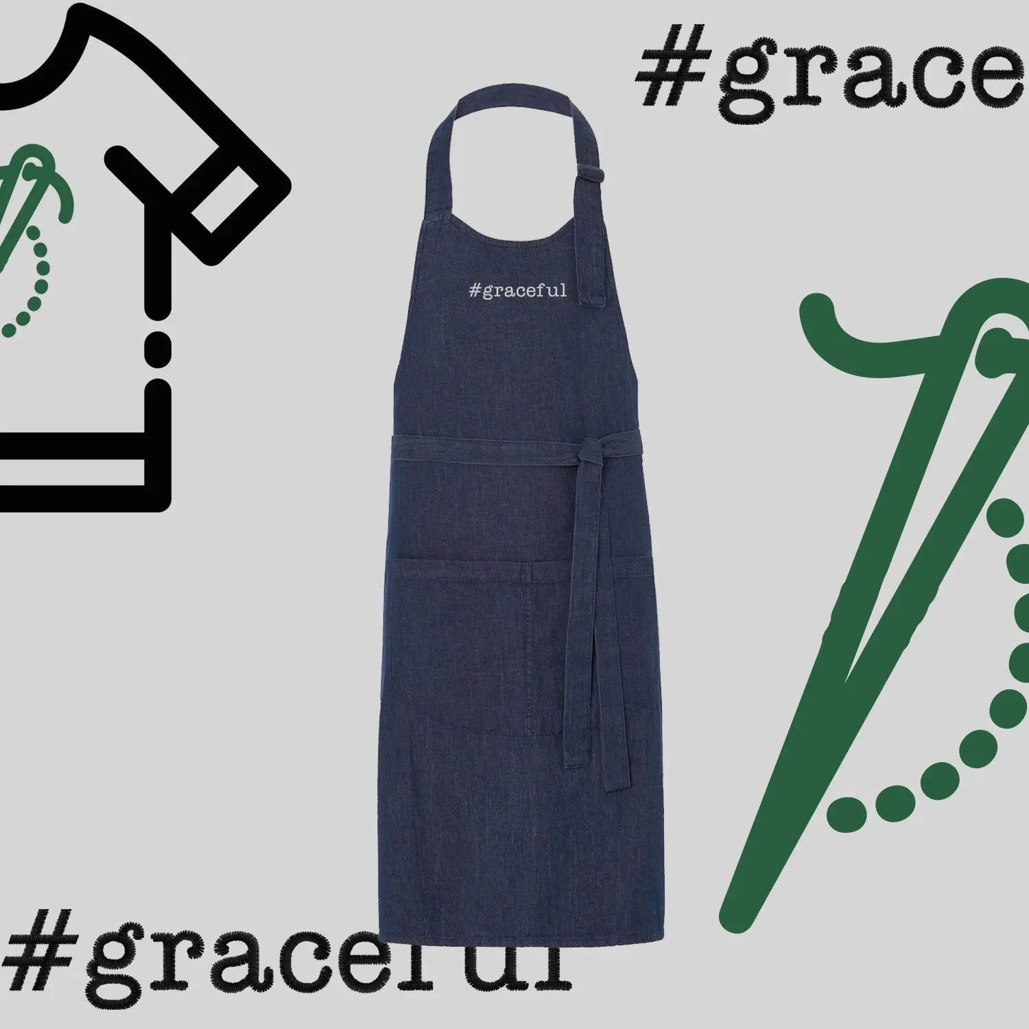 Fartuch "#graceful" – haft komputerowy, styl z przesłaniem Haft z radości