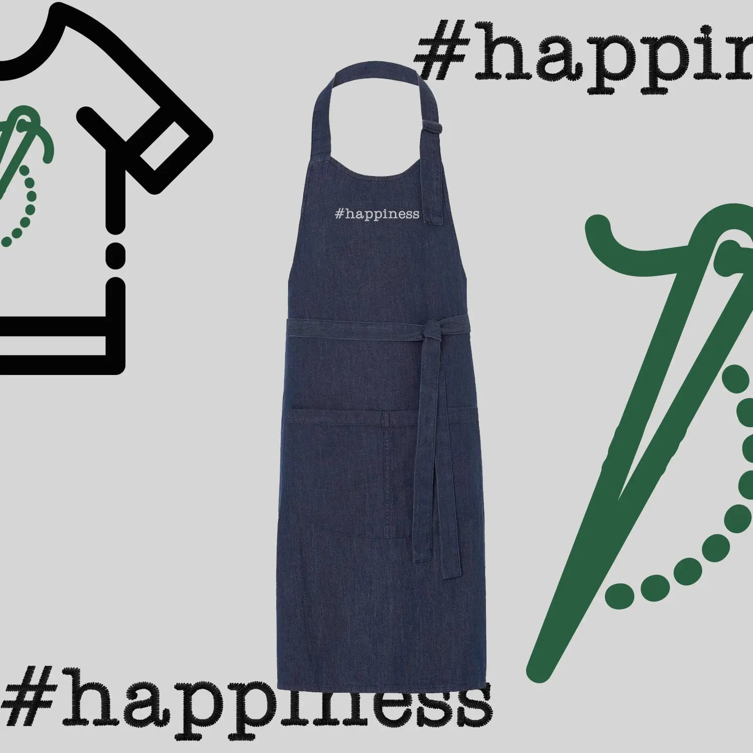 Fartuch "#happiness" – haft komputerowy, styl z przesłaniem Haft z radości