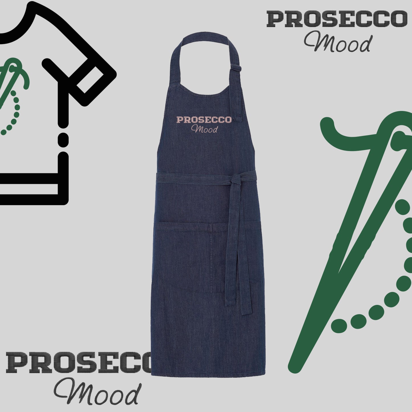 Fartuch "prosecco mood" – haft komputerowy, styl z przesłaniem