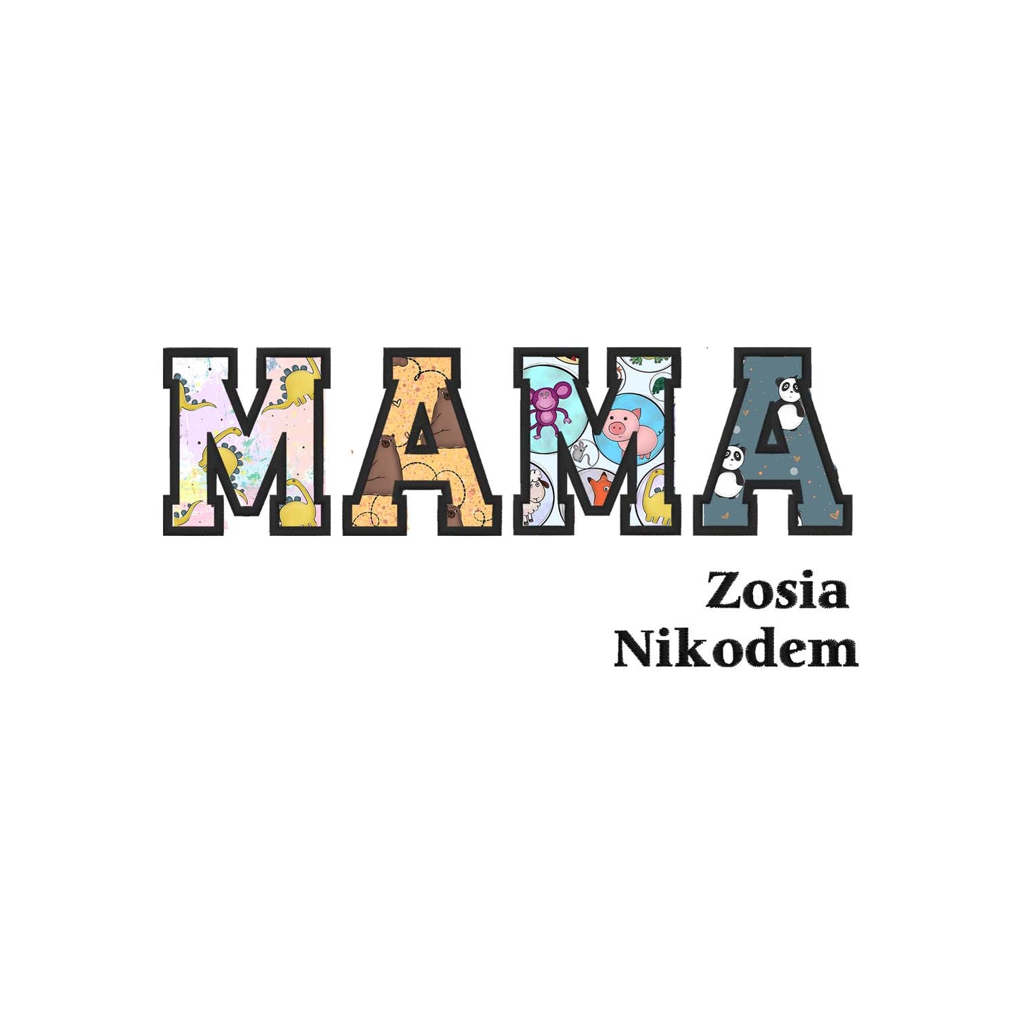 Bluza oversize z kapturem "MAMA" Patchwork + imiona dzieci, idealny prezent na dzień Mamy