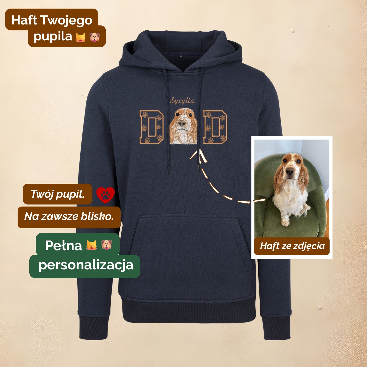 Personalizowana bluza DOG DAD z haftem pupila – różne kroje Haft z radości - nadruki i haft na odzieży Warszawa
