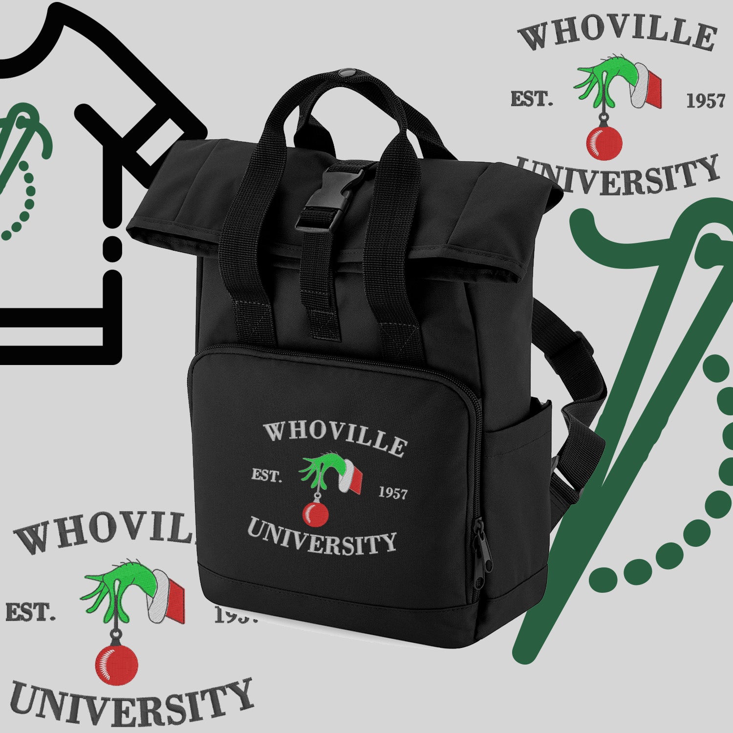 Plecak "Grinch University"-haft komputerowy, styl z przesłaniem