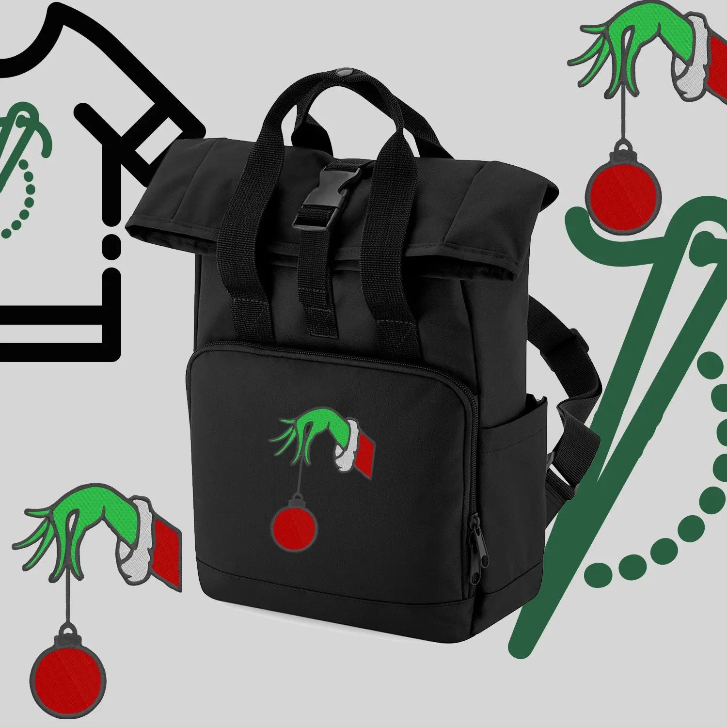 Plecak "Grinch Bombka"-haft komputerowy, styl z przesłaniem Haft z radości
