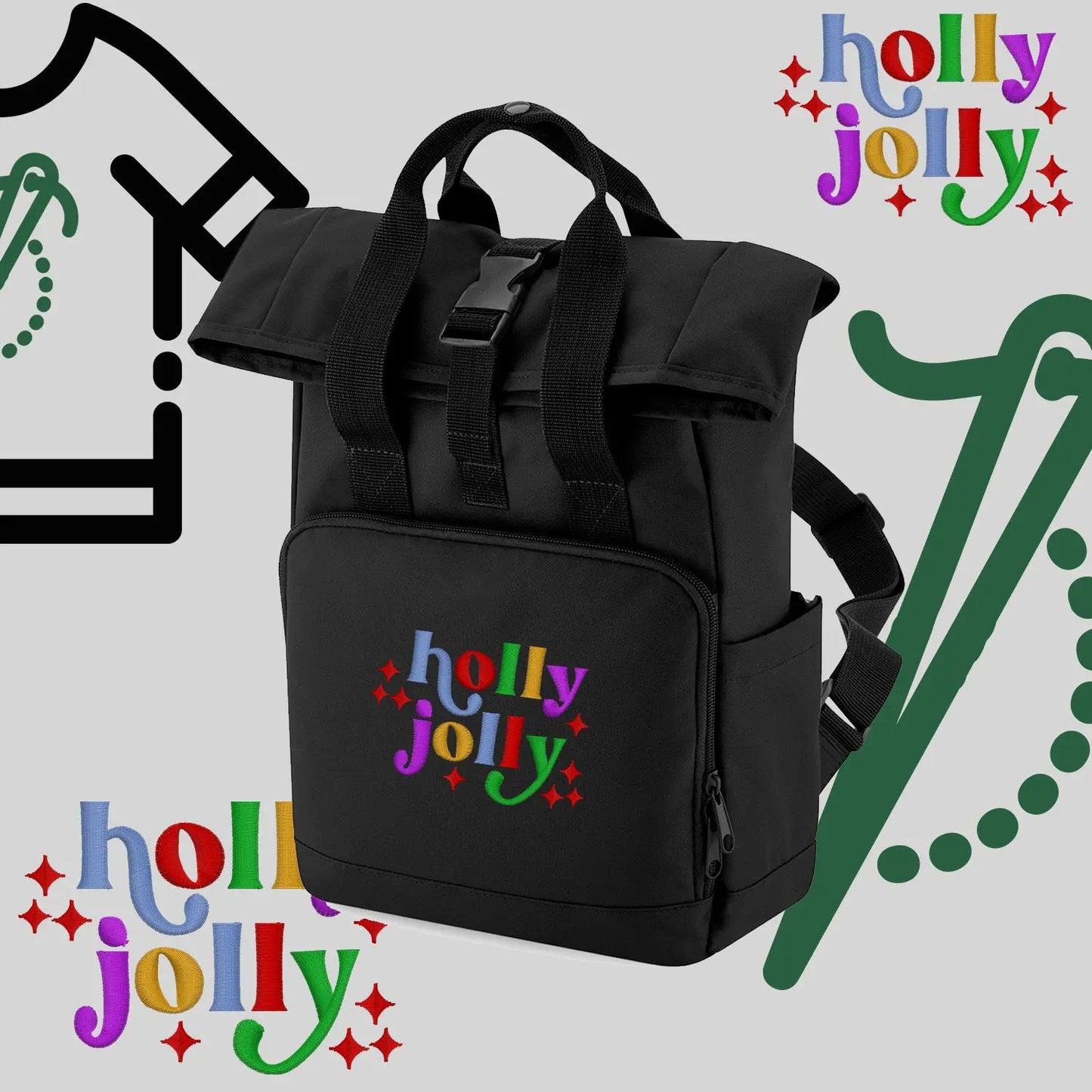 Plecak "Holly Jolly"-haft komputerowy, styl z przesłaniem Haft z radości