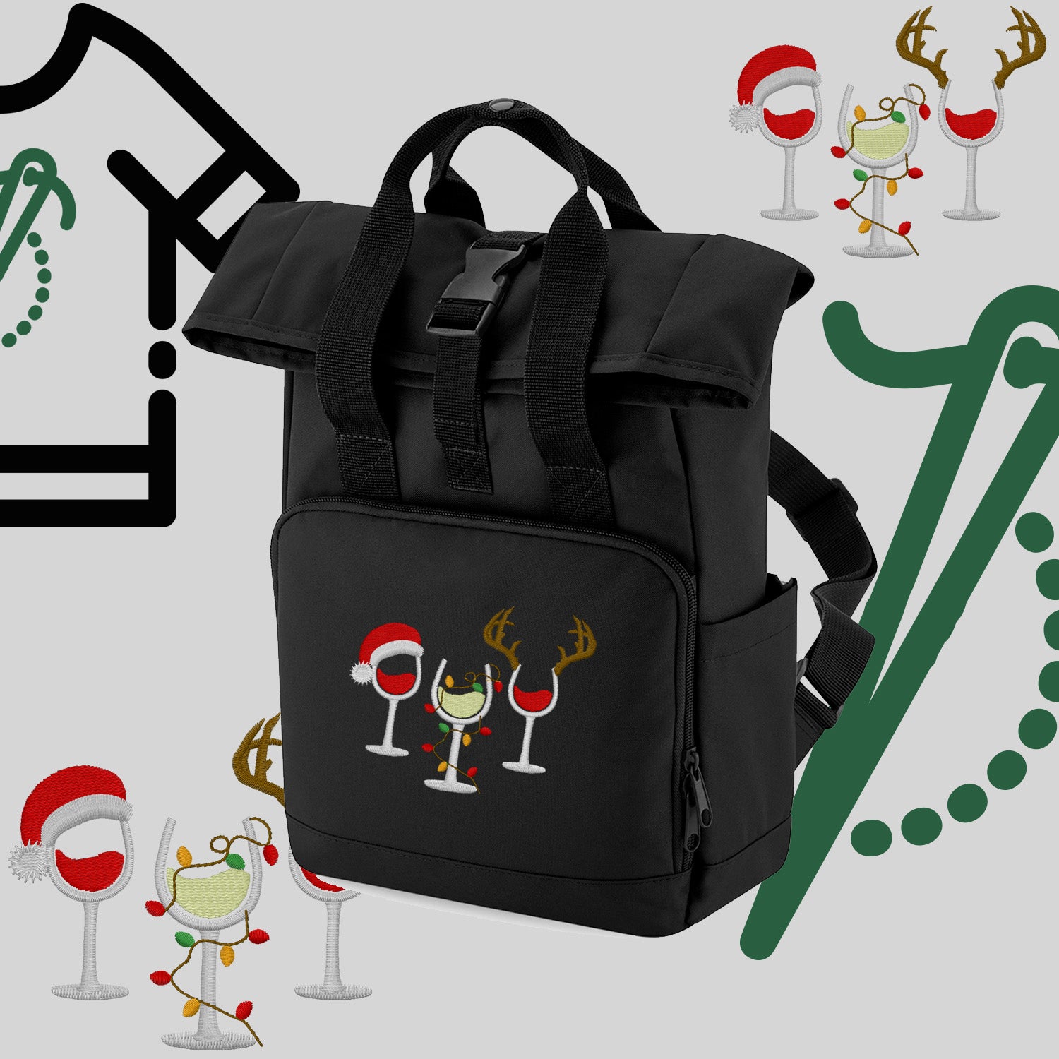 Plecak "Kieliszki Świąteczne"-haft komputerowy, styl z przesłaniem