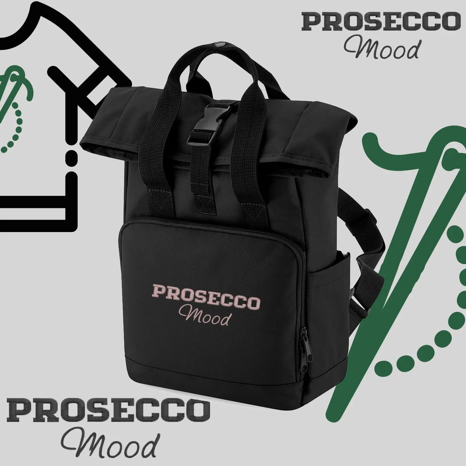 Plecak "Prosecco Mood"-haft komputerowy, styl z przesłaniem Haft z radości