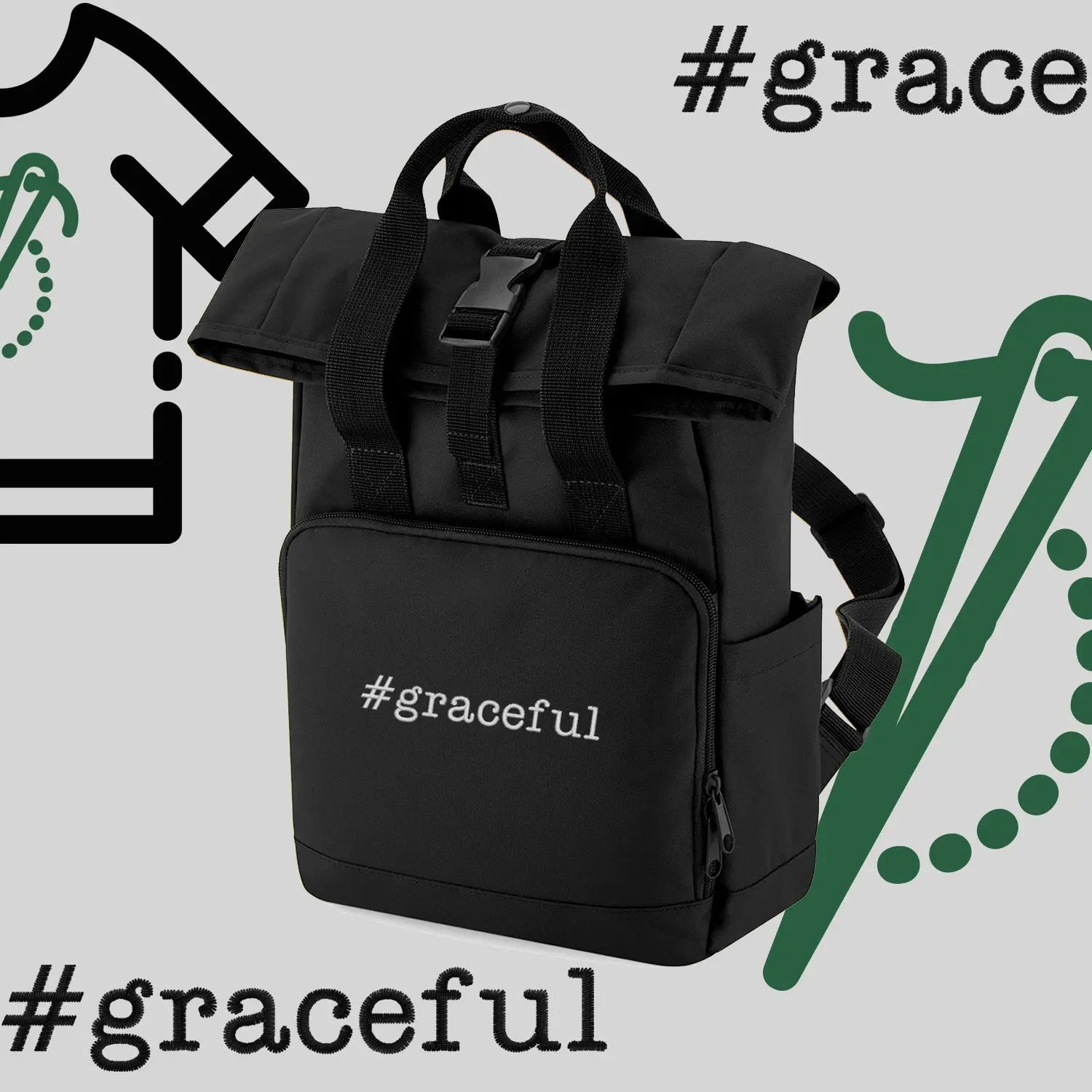Plecak "#graceful"-haft komputerowy, styl z przesłaniem Haft z radości