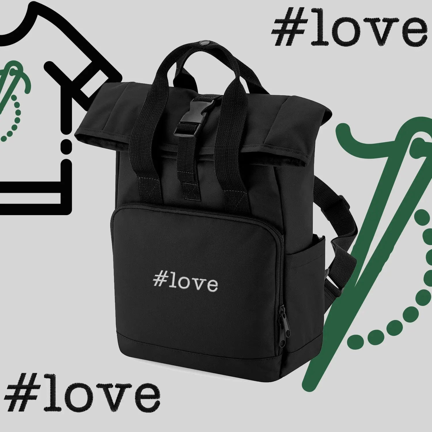 Plecak "#love"-haft komputerowy, styl z przesłaniem Haft z radości
