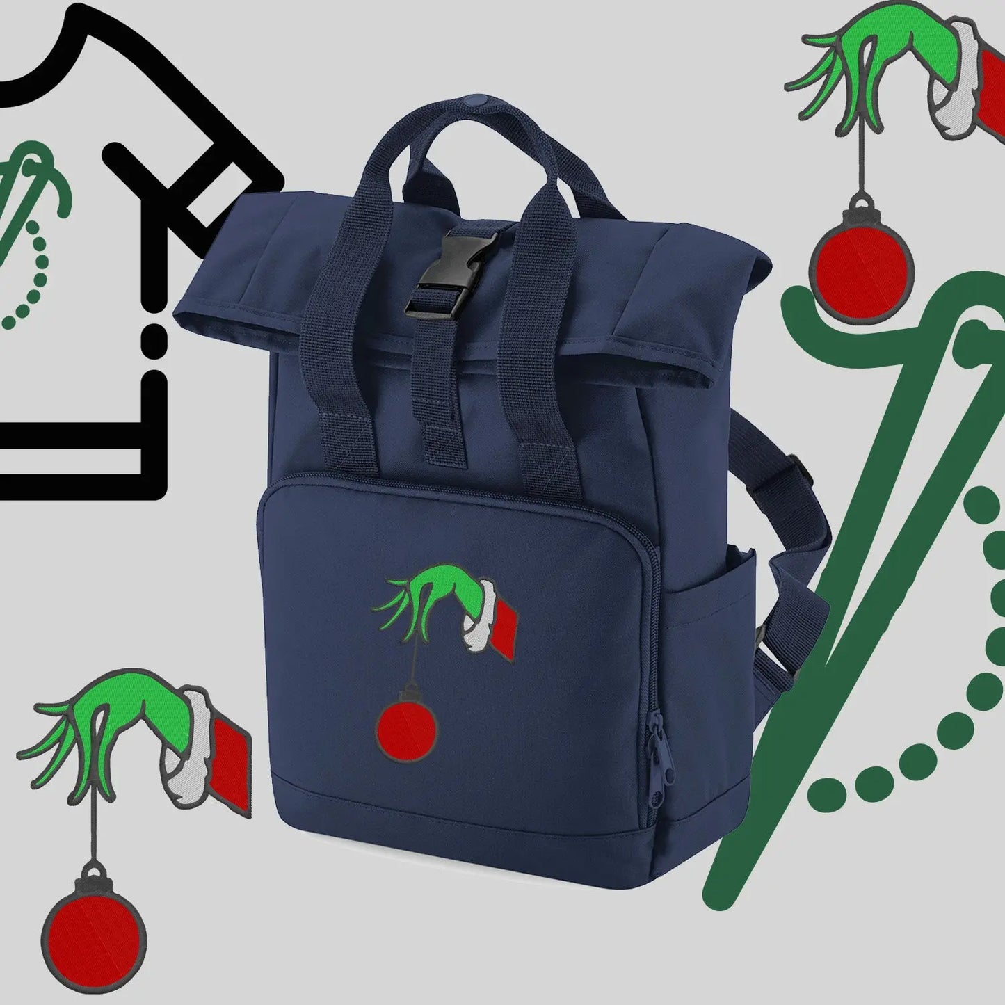 Plecak "Grinch Bombka"-haft komputerowy, styl z przesłaniem Haft z radości