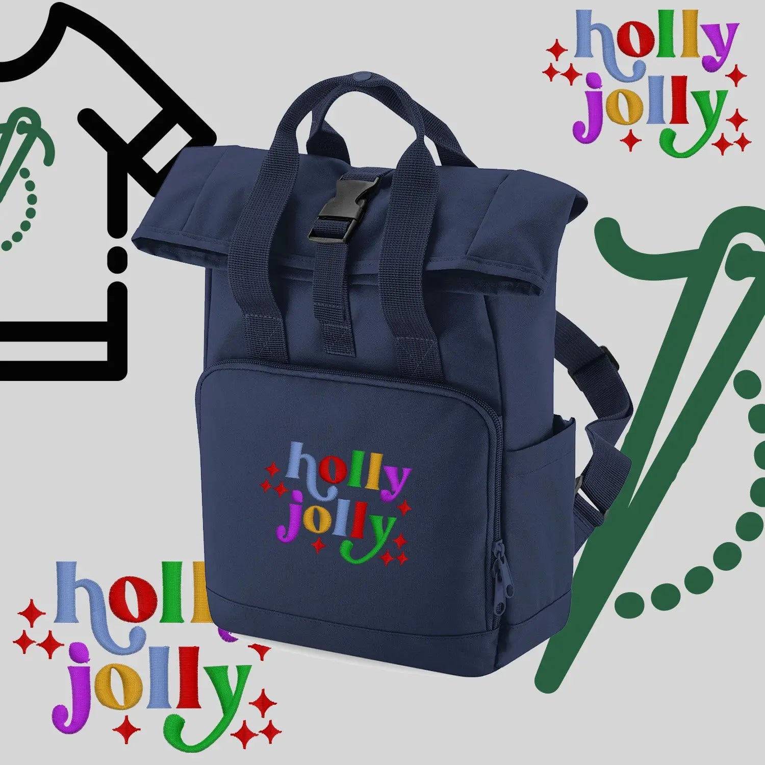 Plecak "Holly Jolly"-haft komputerowy, styl z przesłaniem Haft z radości
