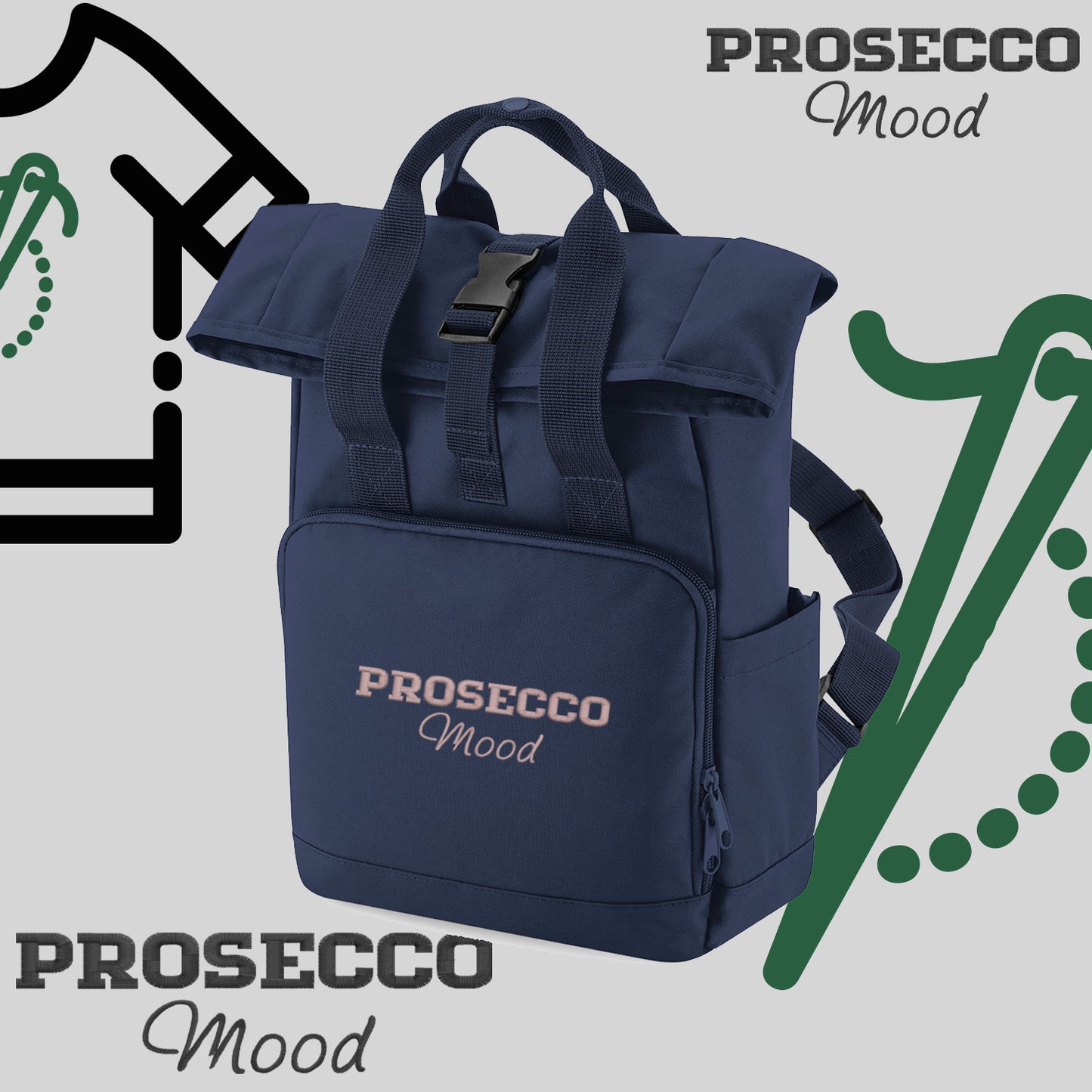 Plecak "Prosecco Mood"-haft komputerowy, styl z przesłaniem