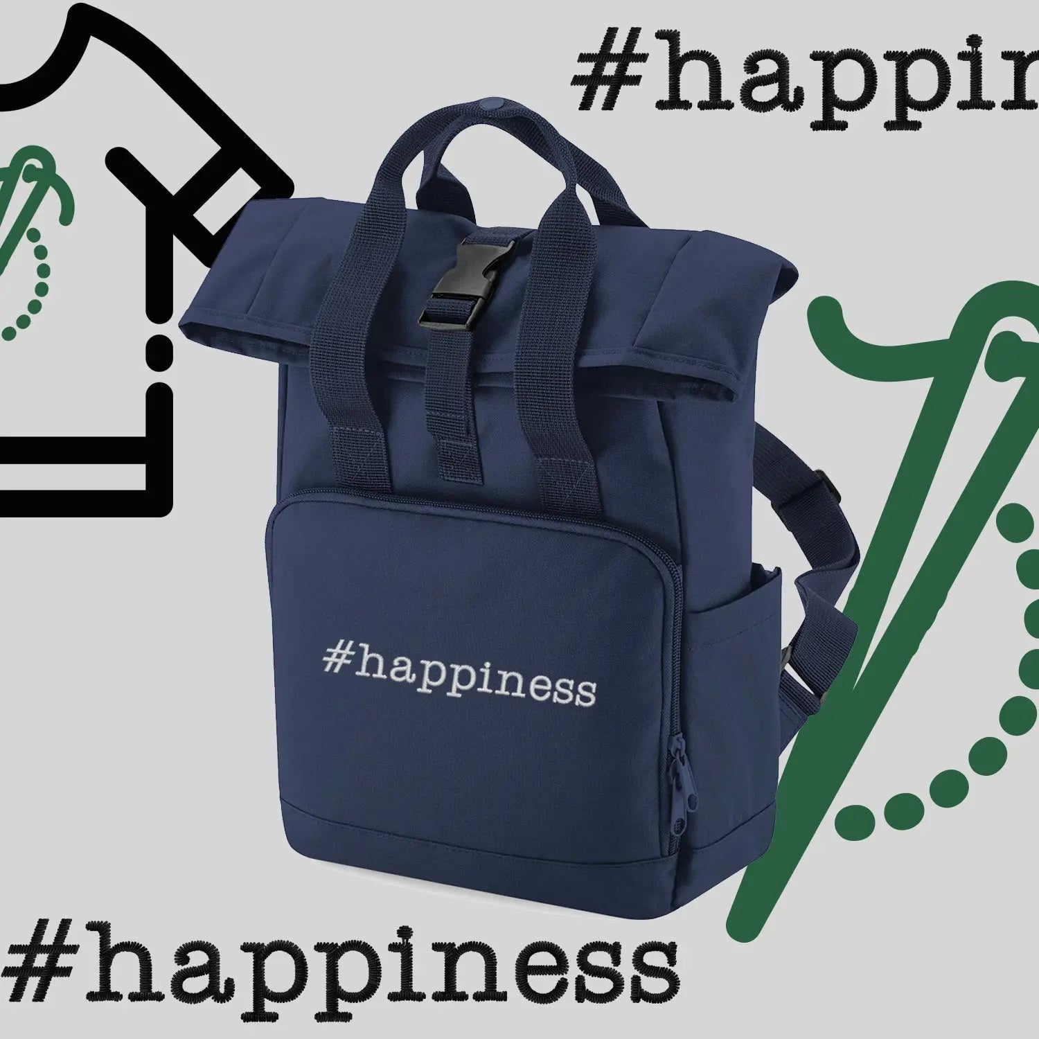 Plecak "#happiness"-haft komputerowy, styl z przesłaniem Haft z radości