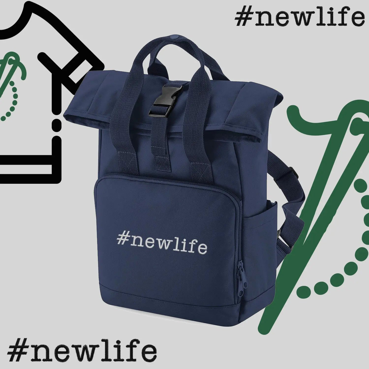 Plecak "#newlife"-haft komputerowy, styl z przesłaniem Haft z radości
