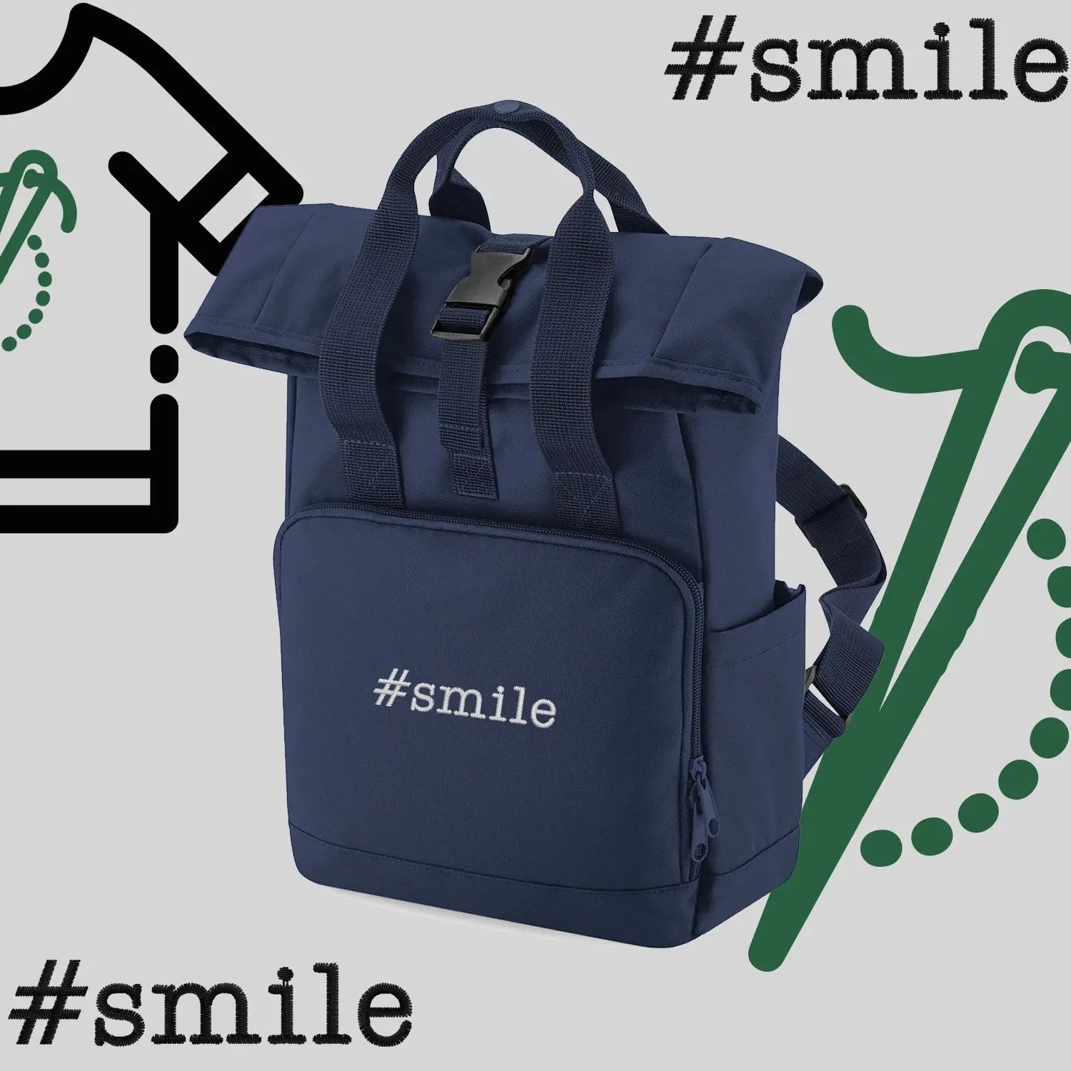 Plecak "#smile"-haft komputerowy, styl z przesłaniem Haft z radości