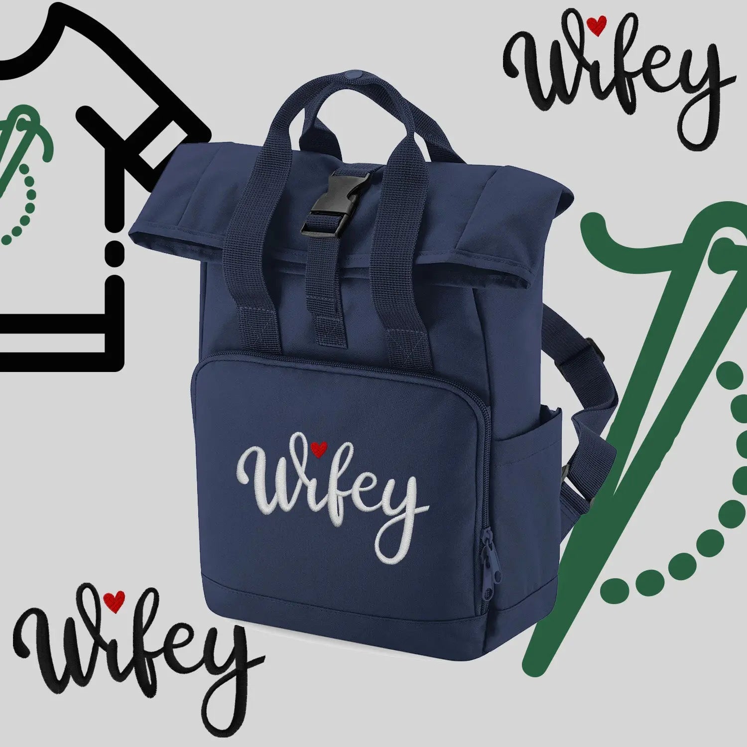 Plecak "Wifey"-haft komputerowy, styl z przesłaniem Haft z radości