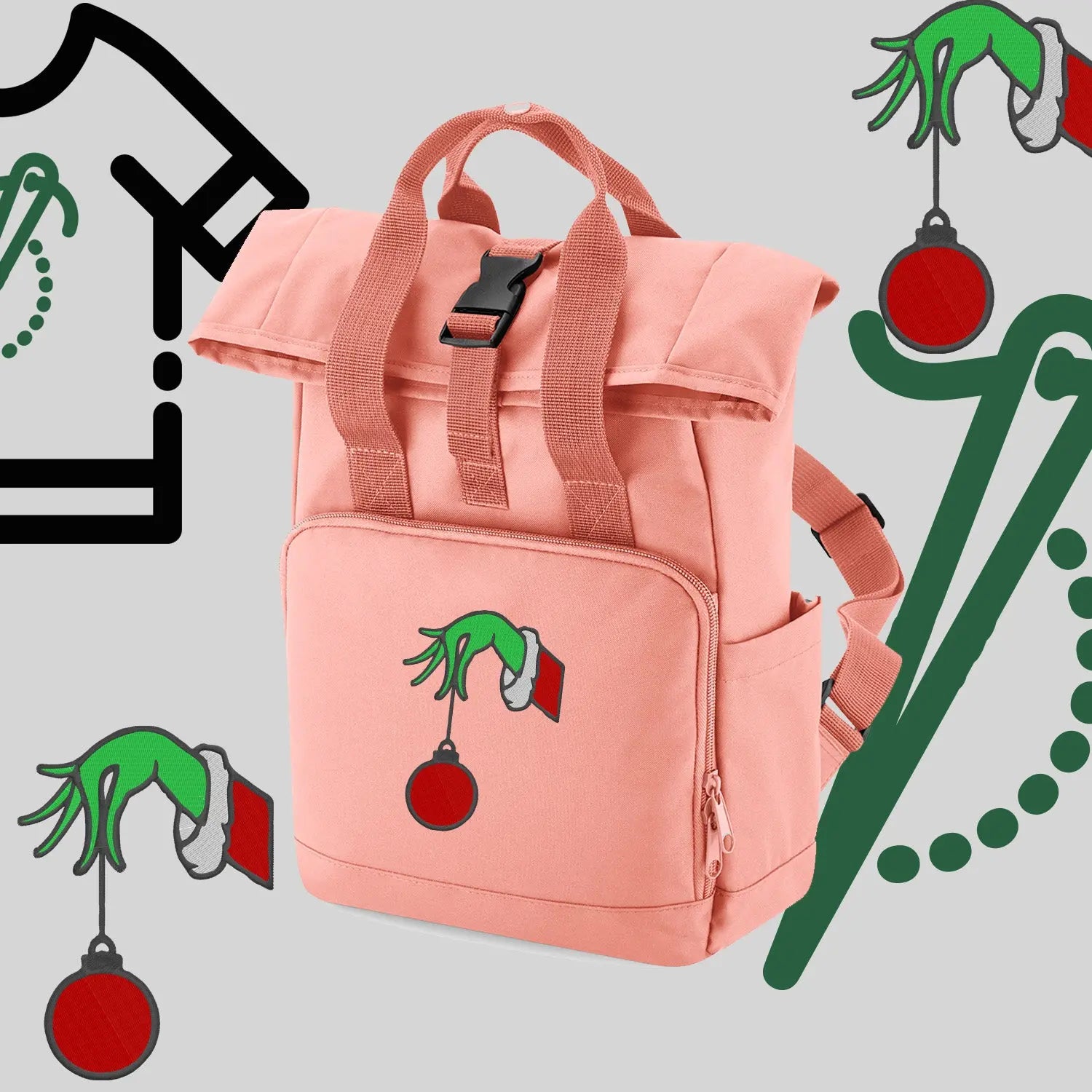 Plecak "Grinch Bombka"-haft komputerowy, styl z przesłaniem Haft z radości