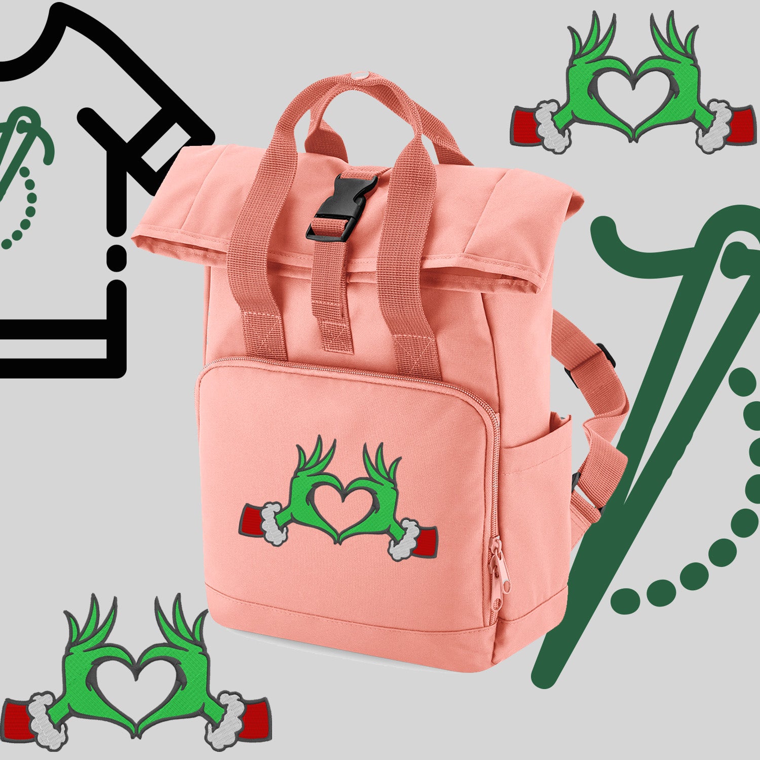 Plecak "Grinch Serce"-haft komputerowy, styl z przesłaniem