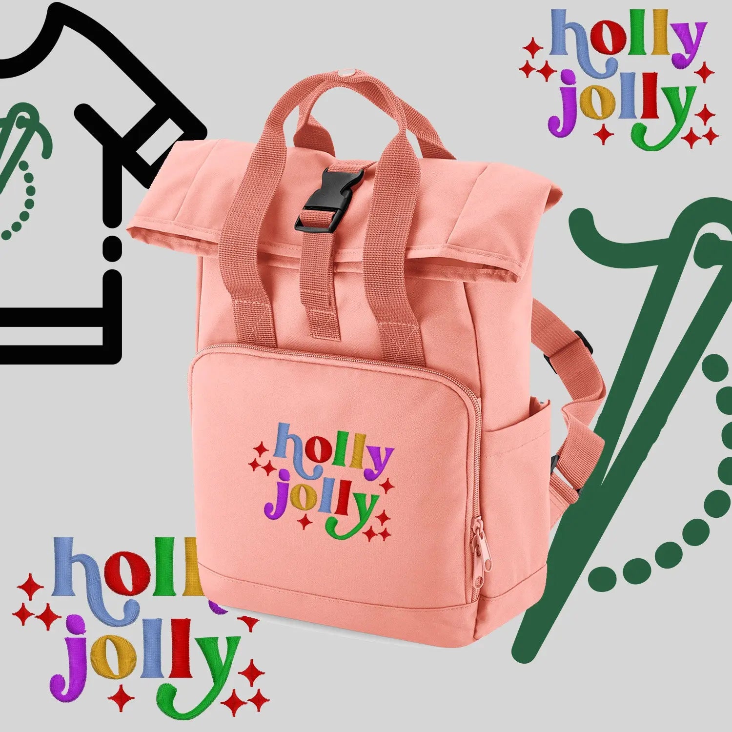 Plecak "Holly Jolly"-haft komputerowy, styl z przesłaniem Haft z radości