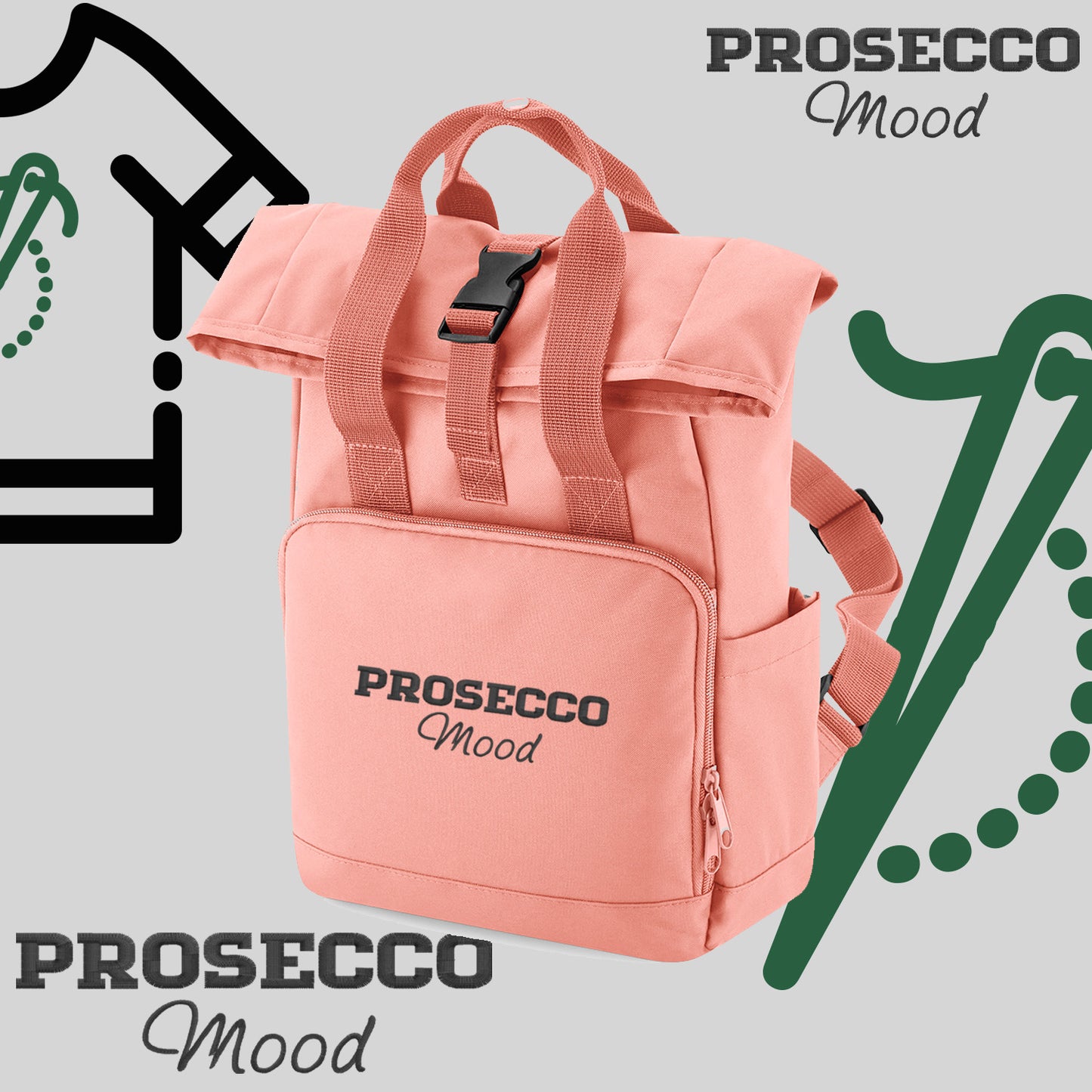 Plecak "Prosecco Mood"-haft komputerowy, styl z przesłaniem