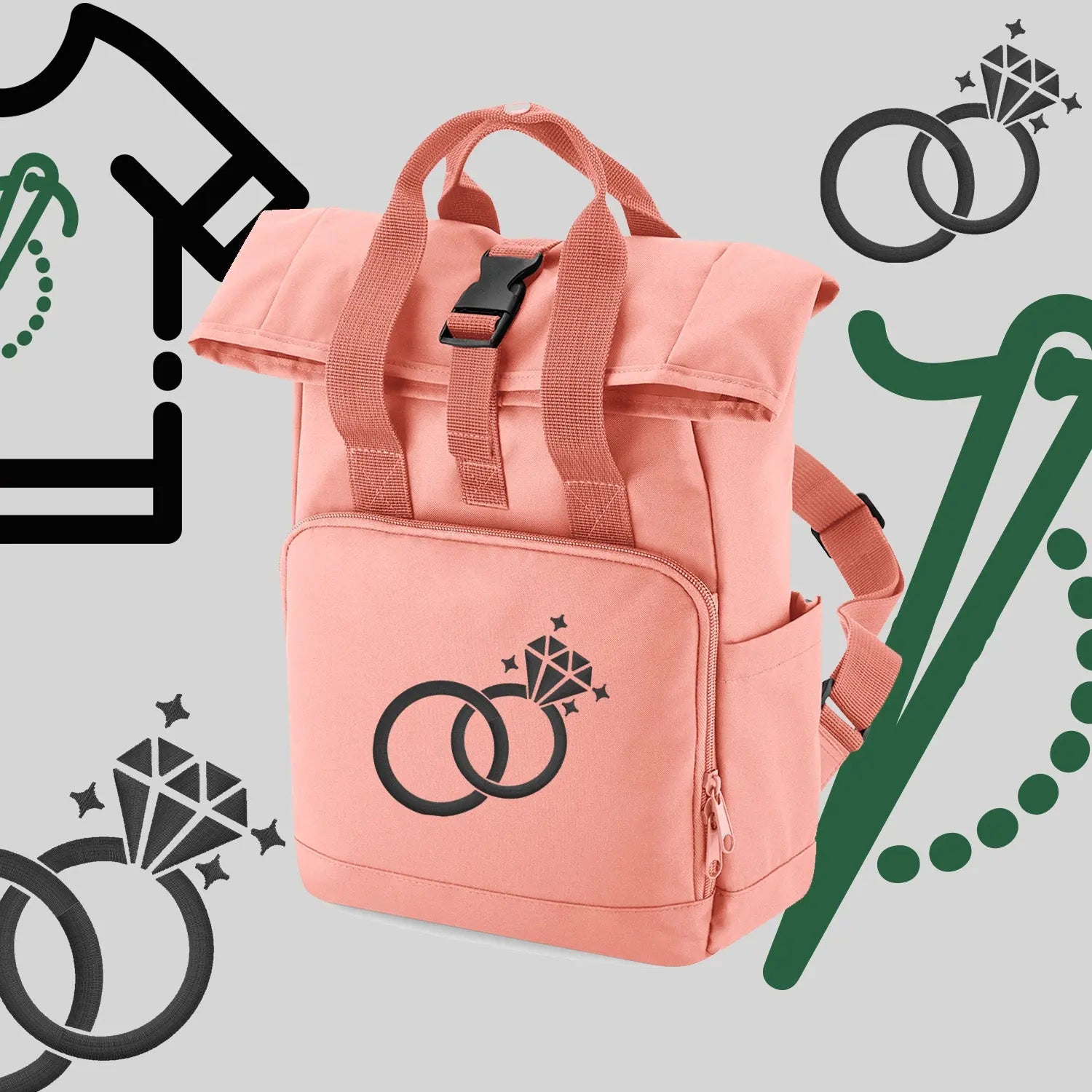 Plecak "Ślubne obrączki"-haft komputerowy, styl z przesłaniem Haft z radości