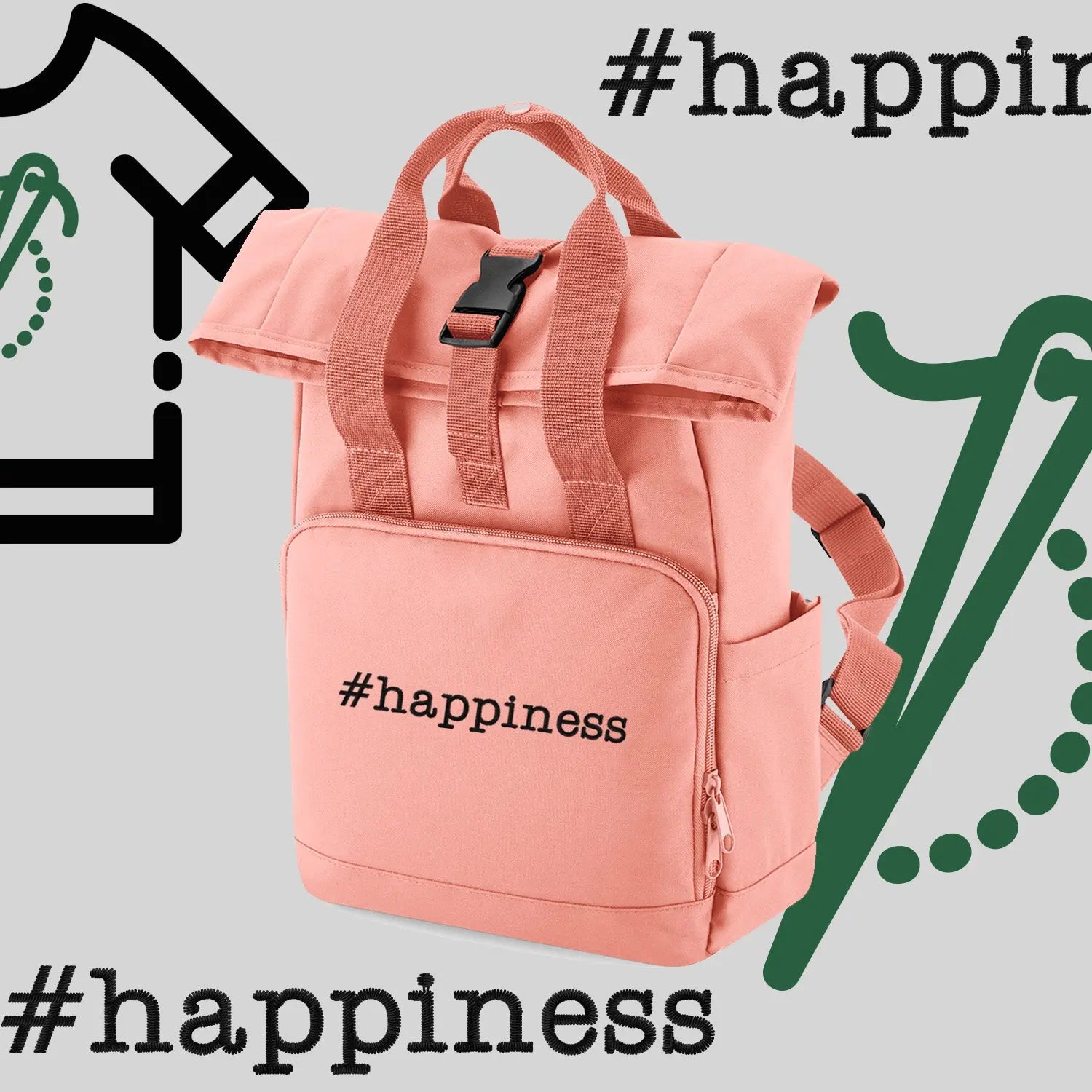 Plecak "#happiness"-haft komputerowy, styl z przesłaniem Haft z radości