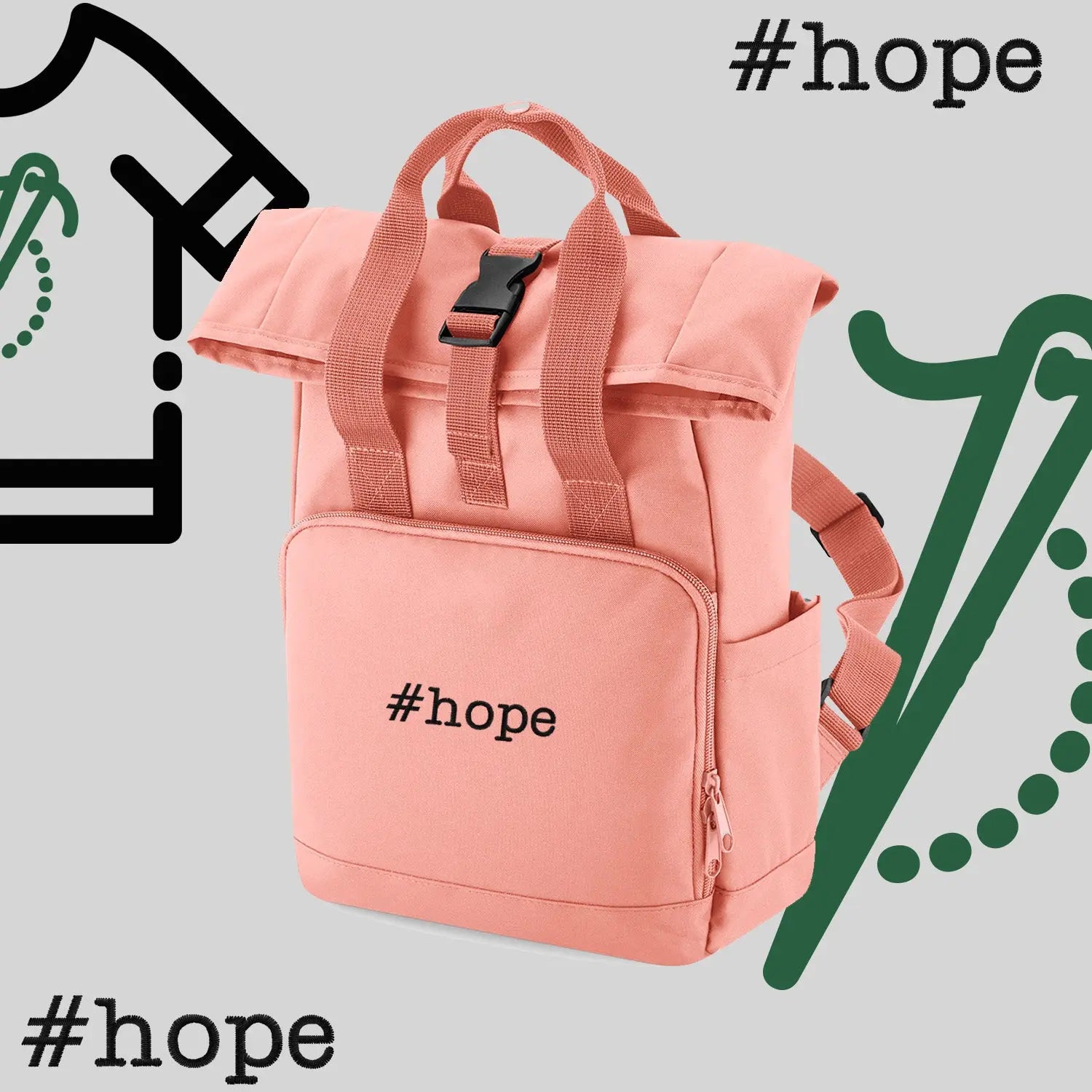 Plecak "#hope"-haft komputerowy, styl z przesłaniem Haft z radości