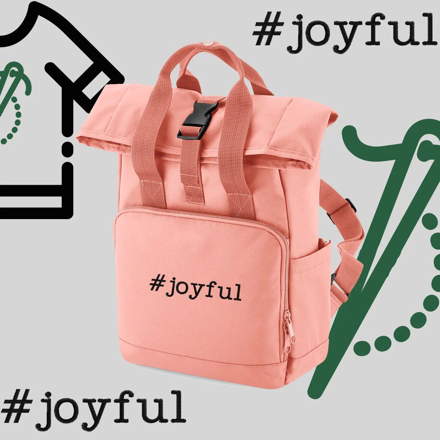 Plecak "#joyful"-haft komputerowy, styl z przesłaniem Haft z radości