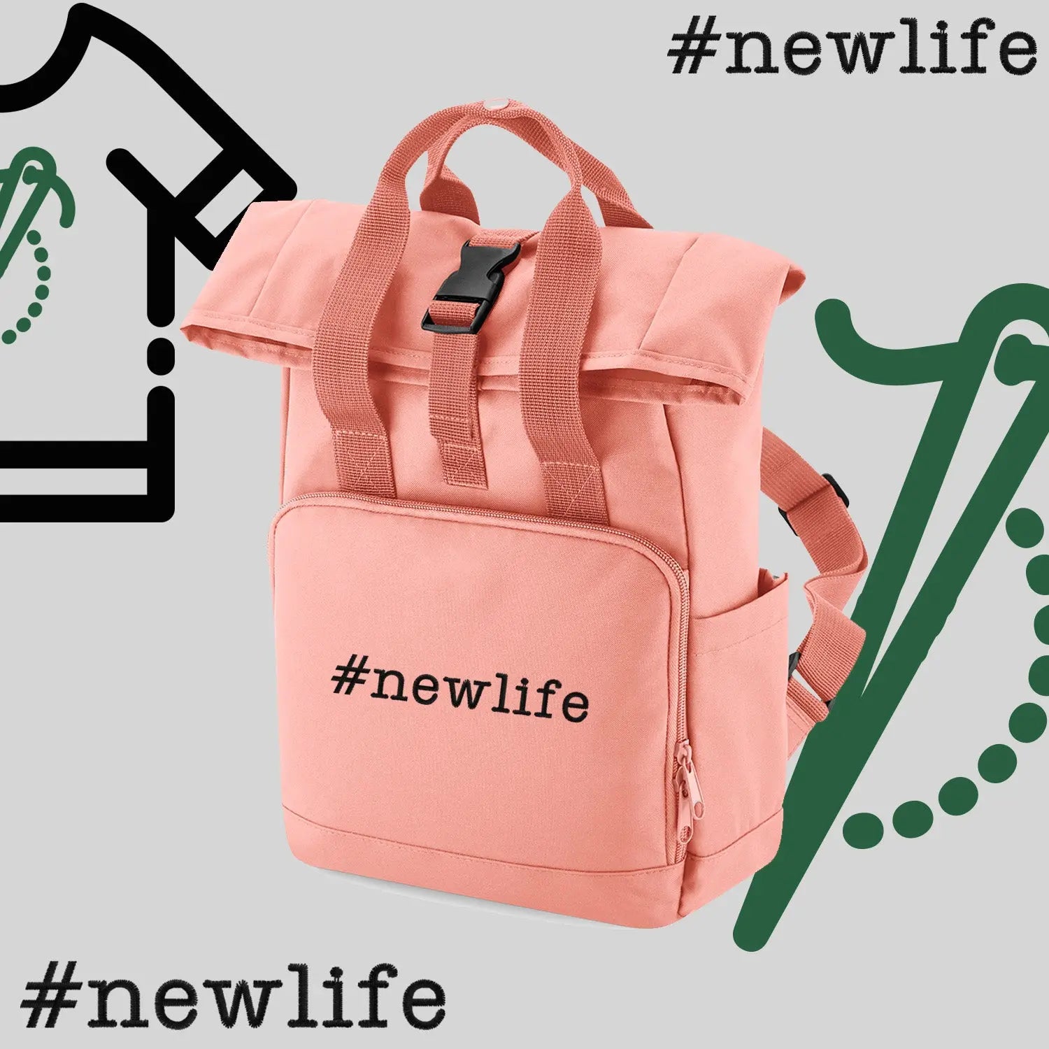 Plecak "#newlife"-haft komputerowy, styl z przesłaniem Haft z radości