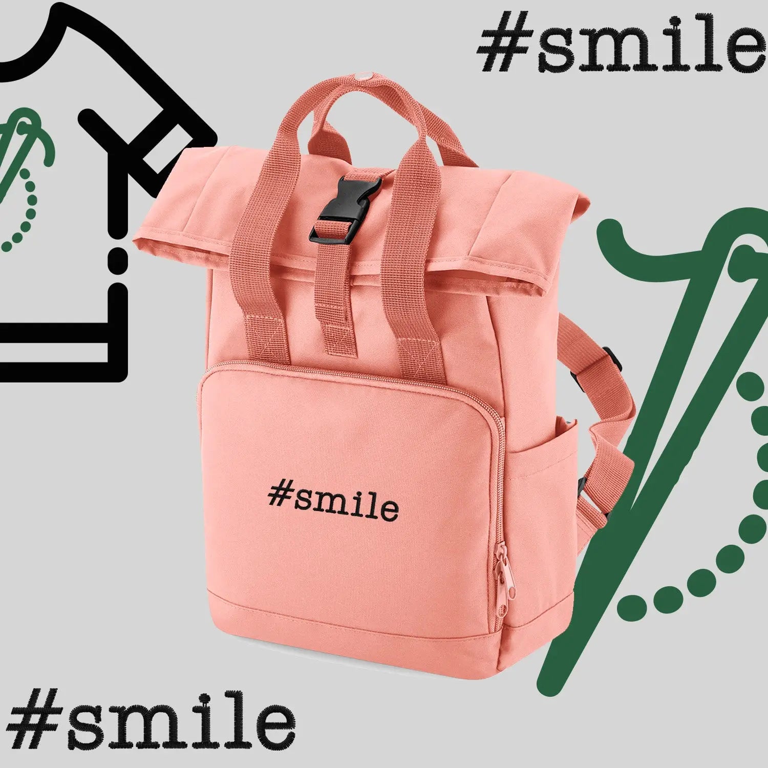 Plecak "#smile"-haft komputerowy, styl z przesłaniem Haft z radości