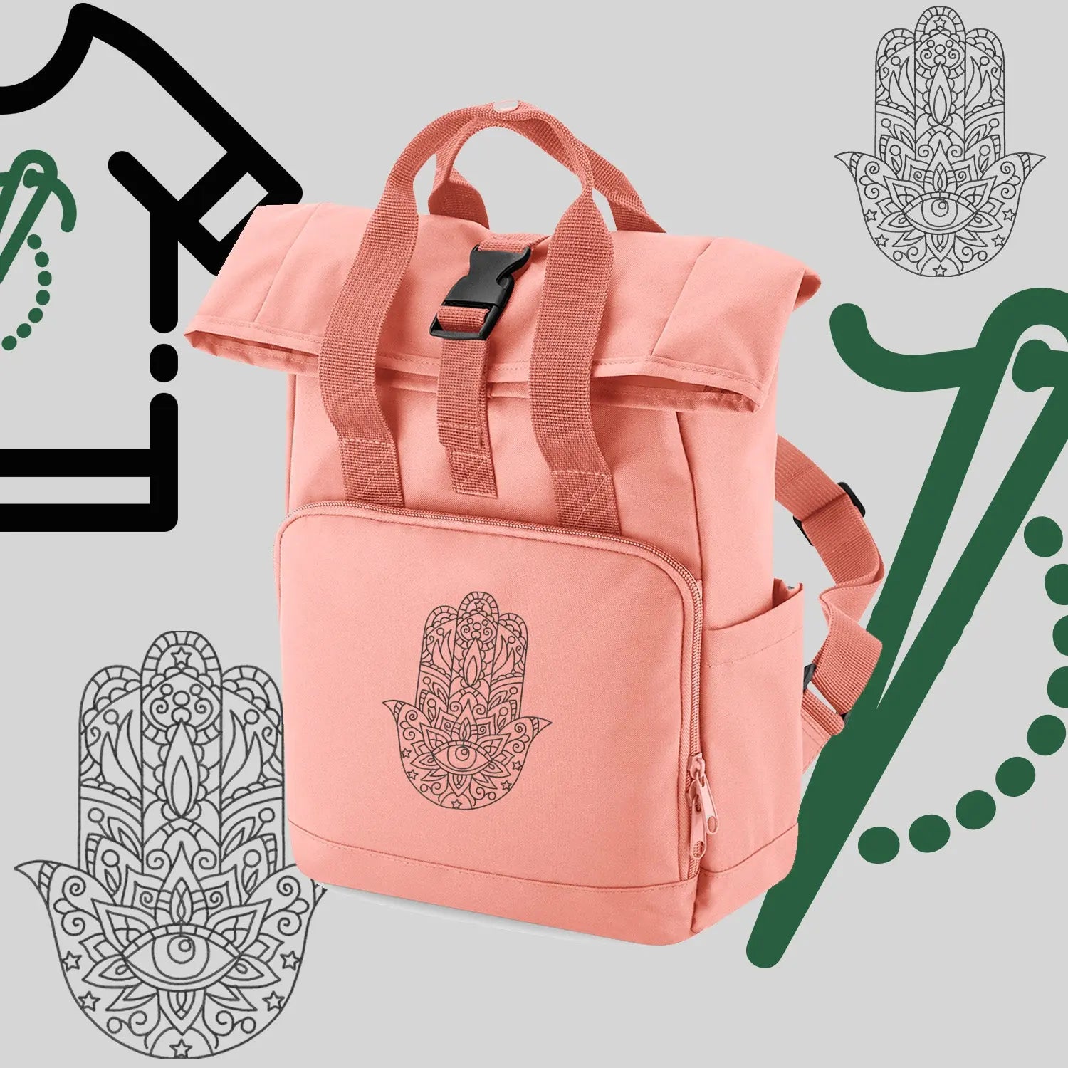 Plecak "Hamsa"-haft komputerowy, styl z przesłaniem Haft z radości