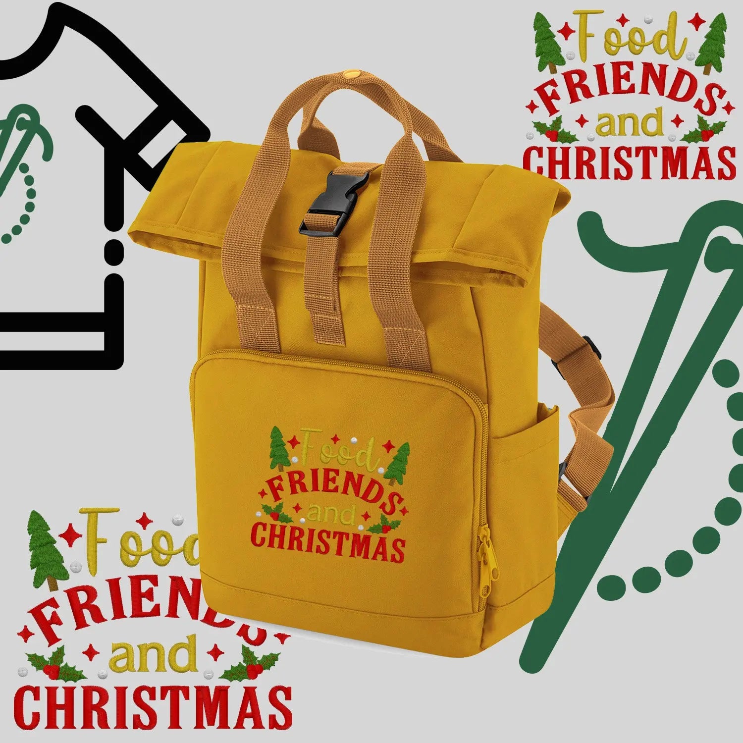 Plecak "Food, Friends and Christmas"-haft komputerowy, styl z przesłaniem Haft z radości